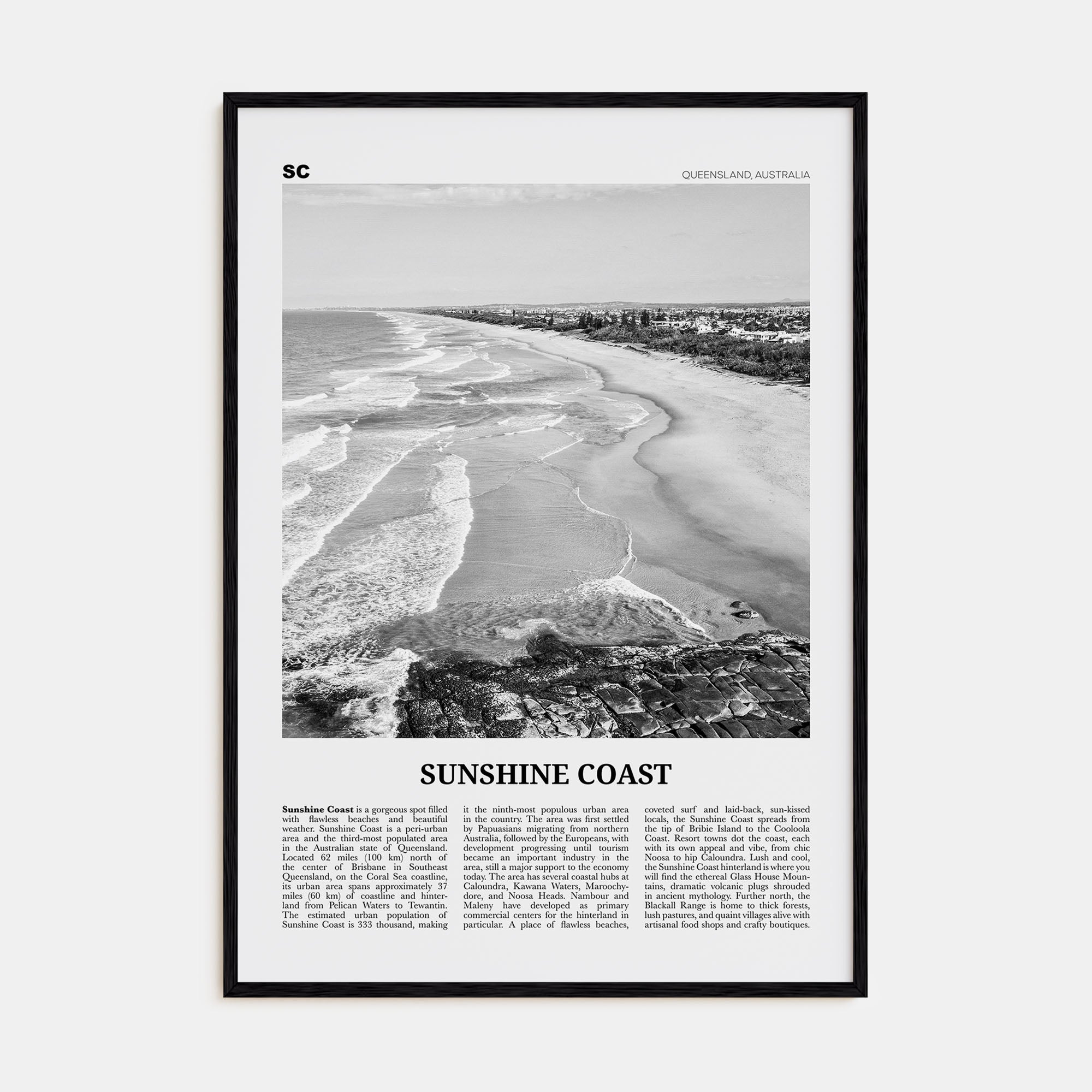 Sunshine Coast Travel B&W Poster