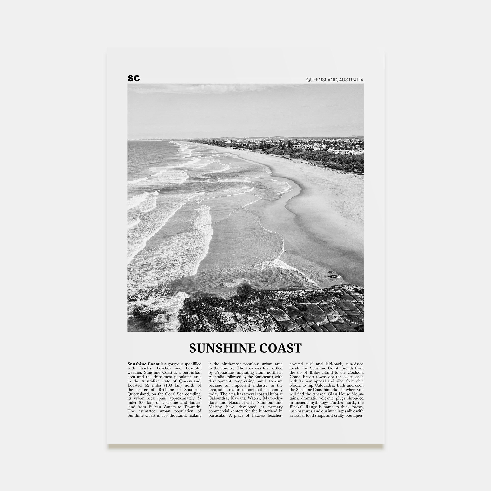 Sunshine Coast Travel B&W Poster