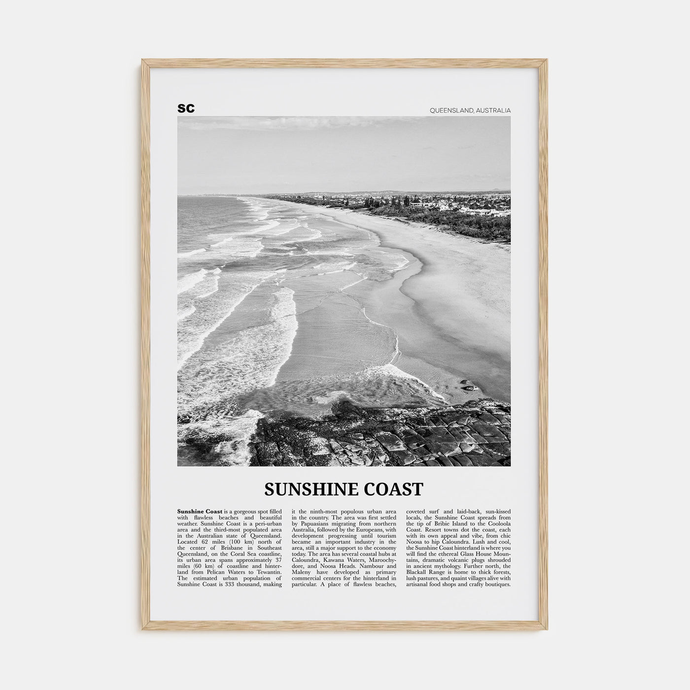 Sunshine Coast Travel B&W Poster
