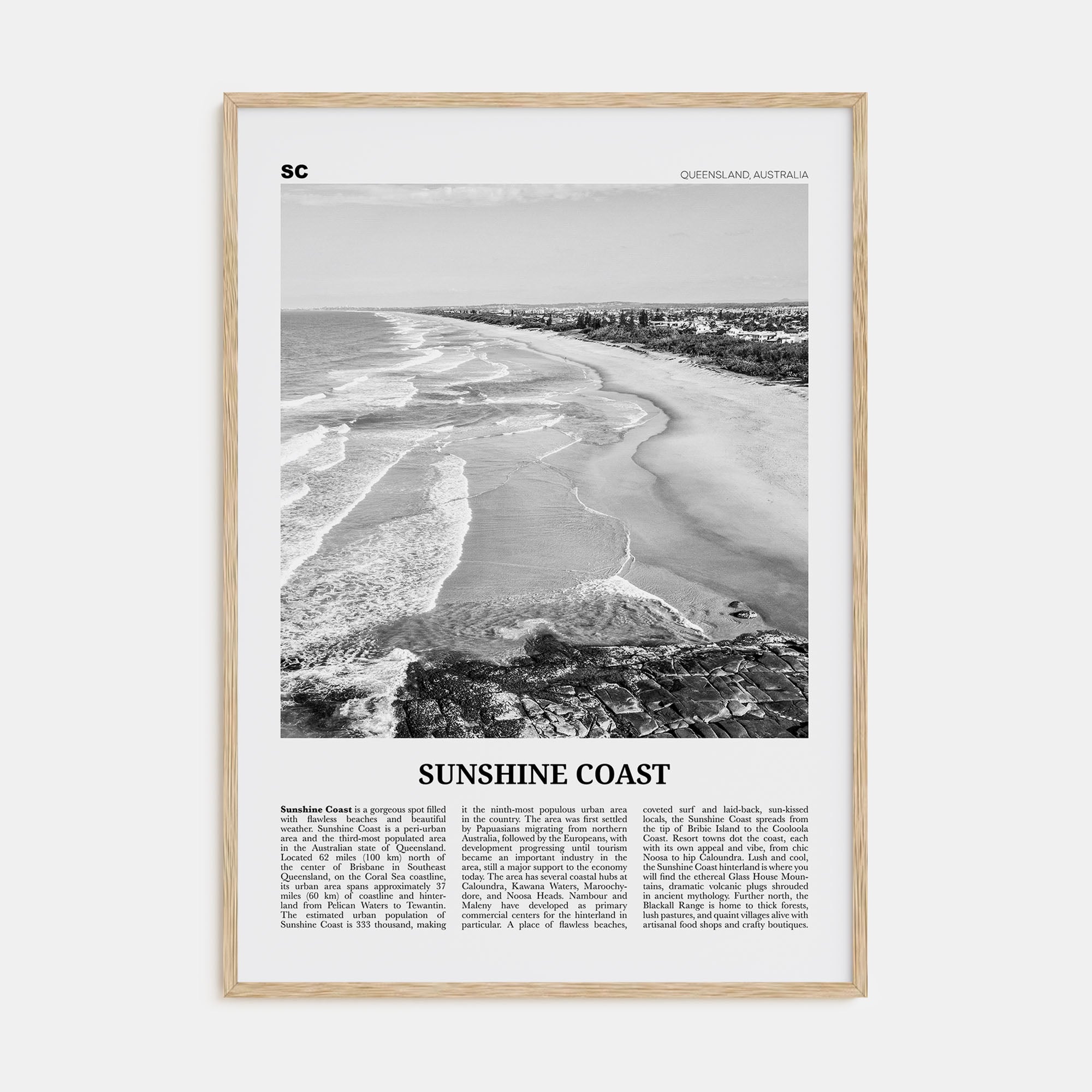 Sunshine Coast Travel B&W Poster