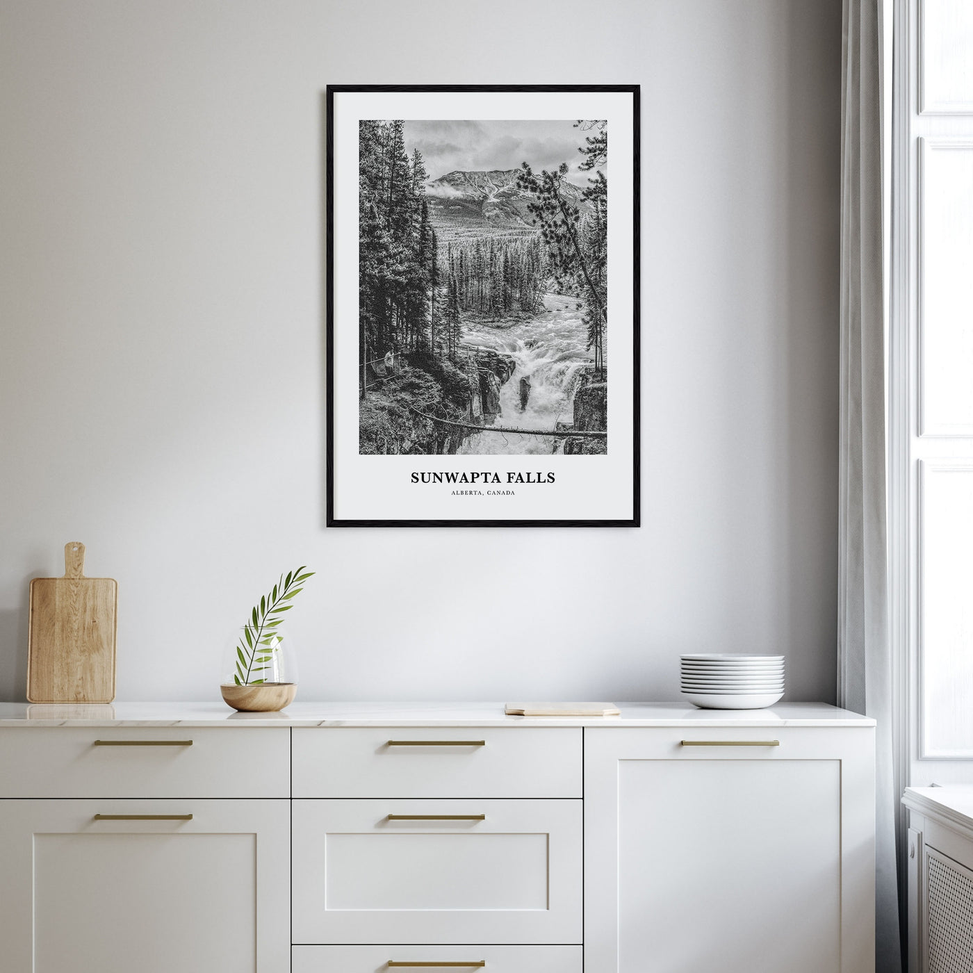Sunwapta Falls Portrait B&W Poster