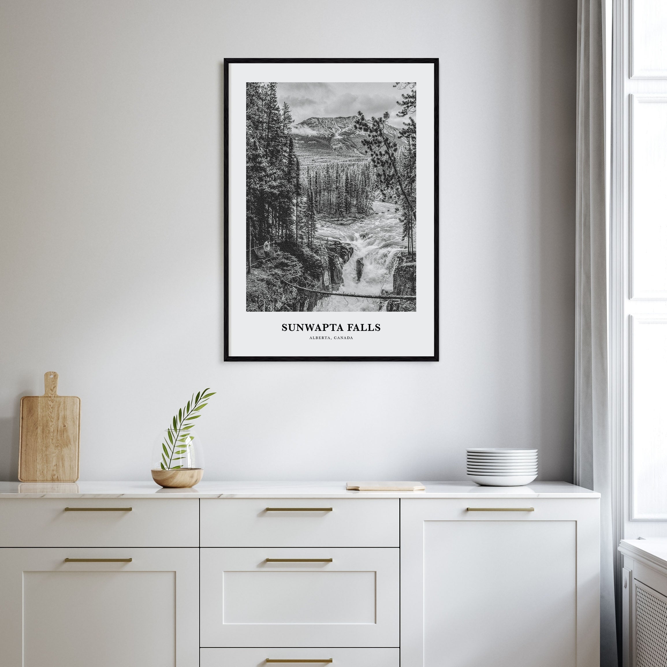 Sunwapta Falls Portrait B&W Poster