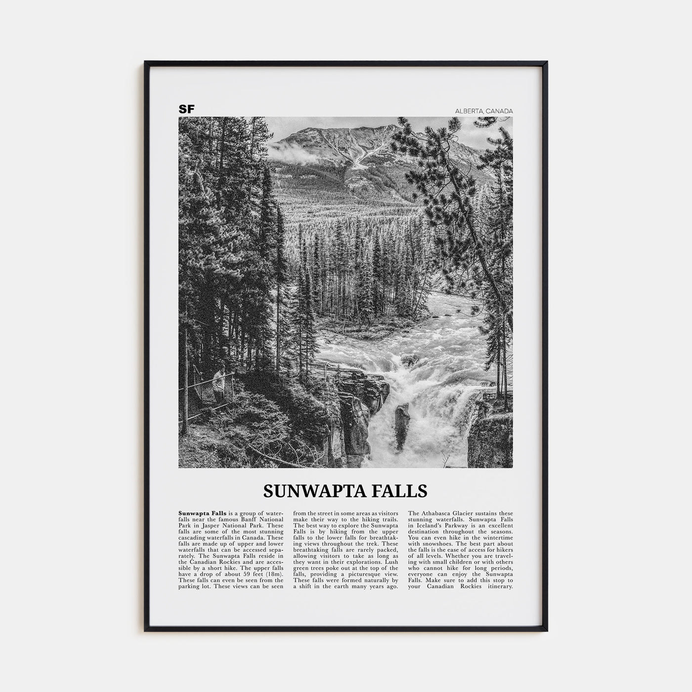 Sunwapta Falls Travel B&W Poster