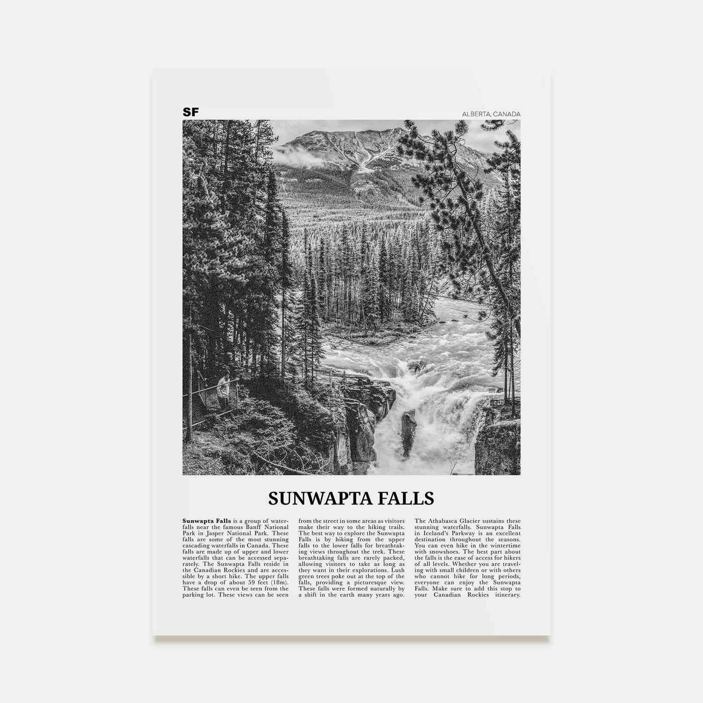 Sunwapta Falls Travel B&W Poster