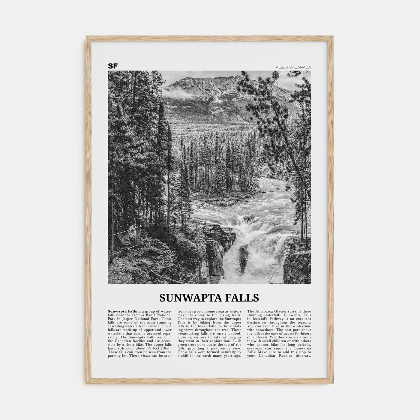 Sunwapta Falls Travel B&W Poster