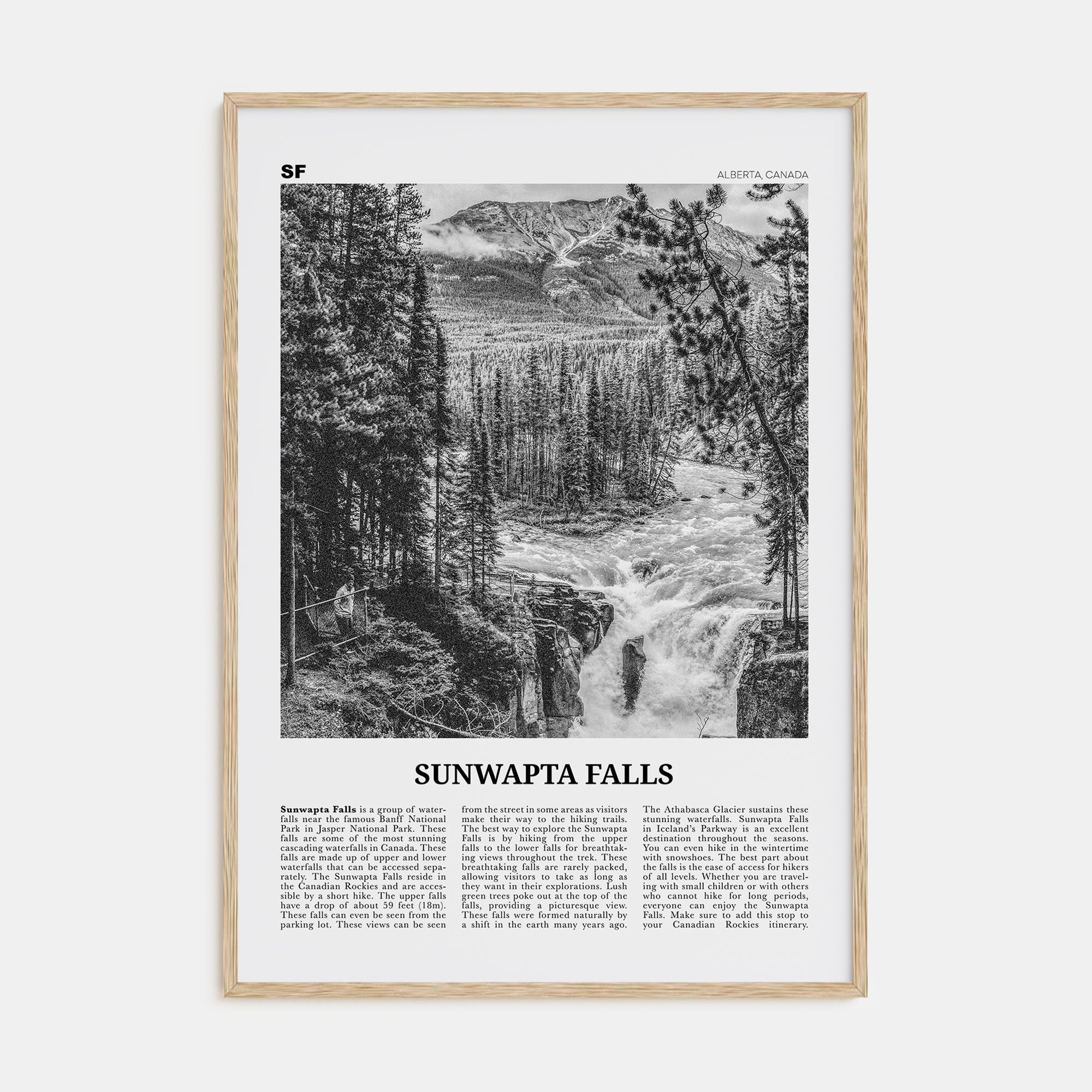 Sunwapta Falls Travel B&W Poster