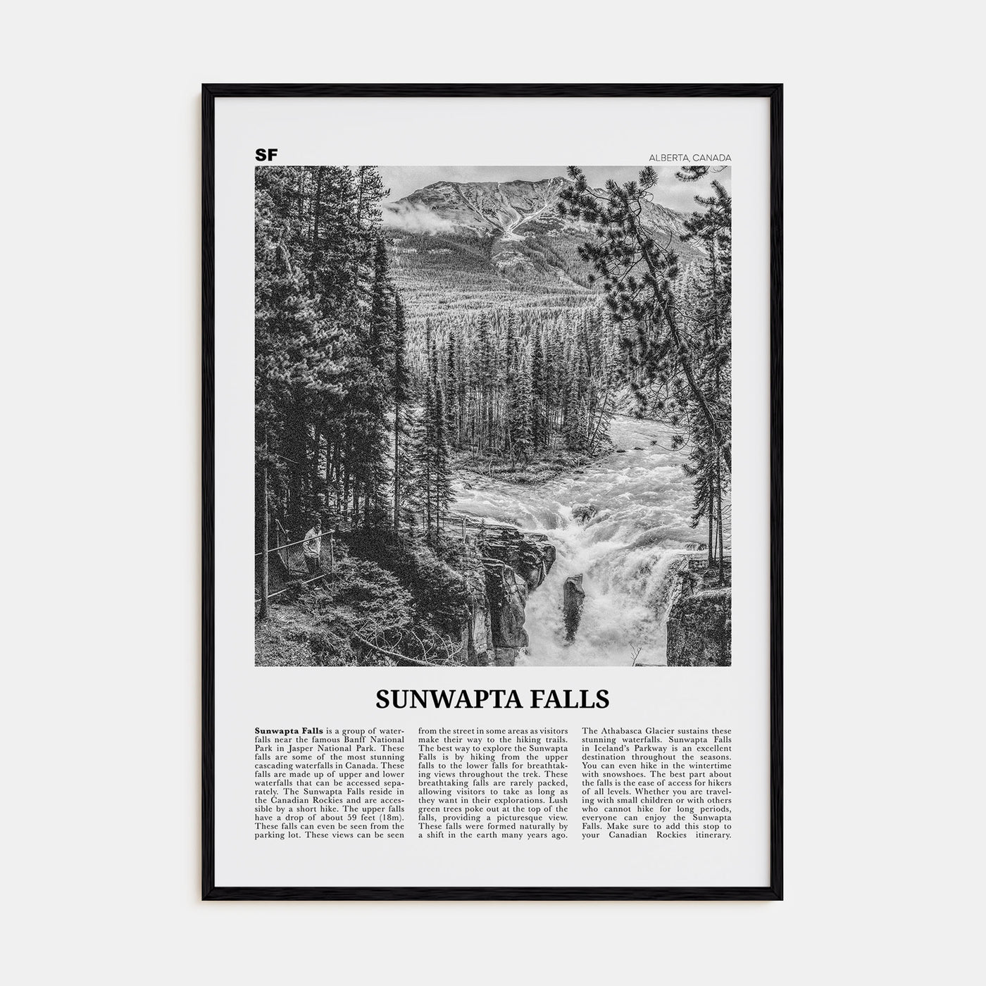 Sunwapta Falls Travel B&W Poster