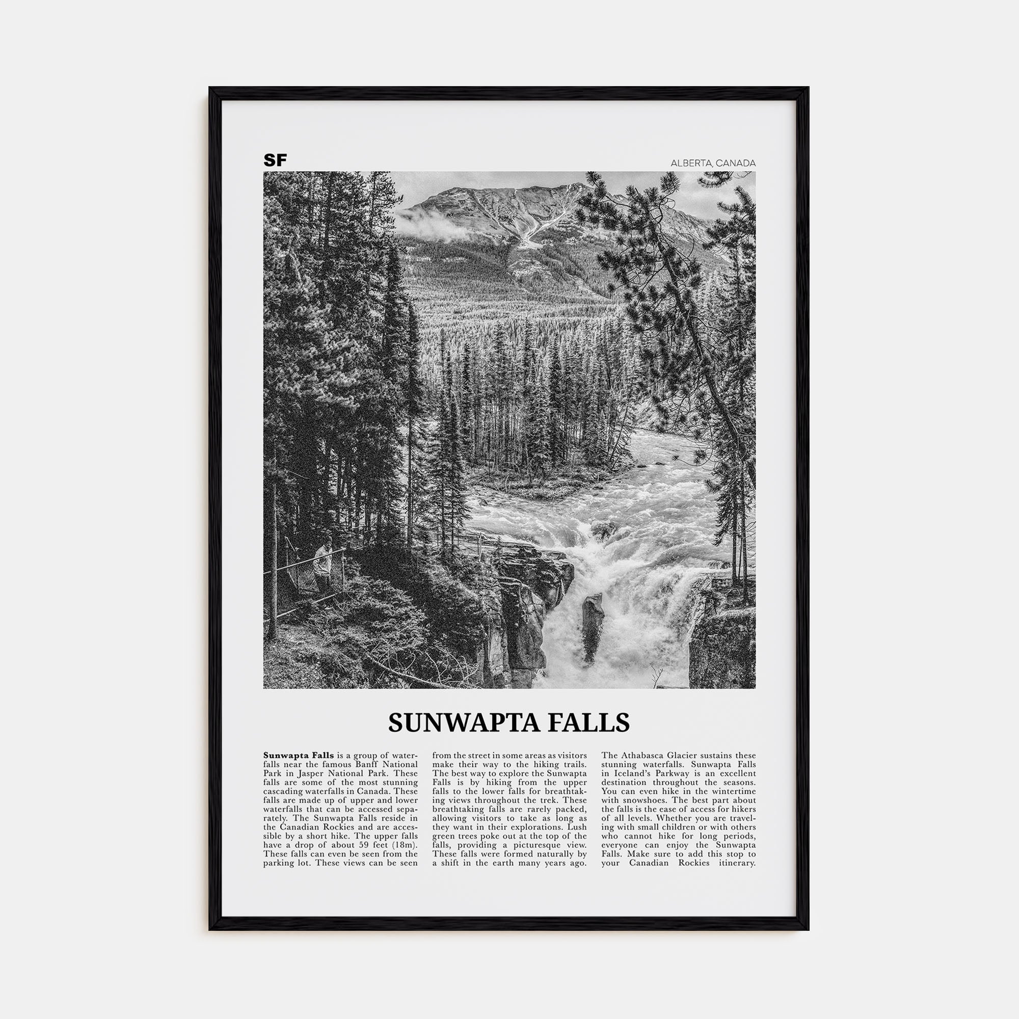 Sunwapta Falls Travel B&W Poster