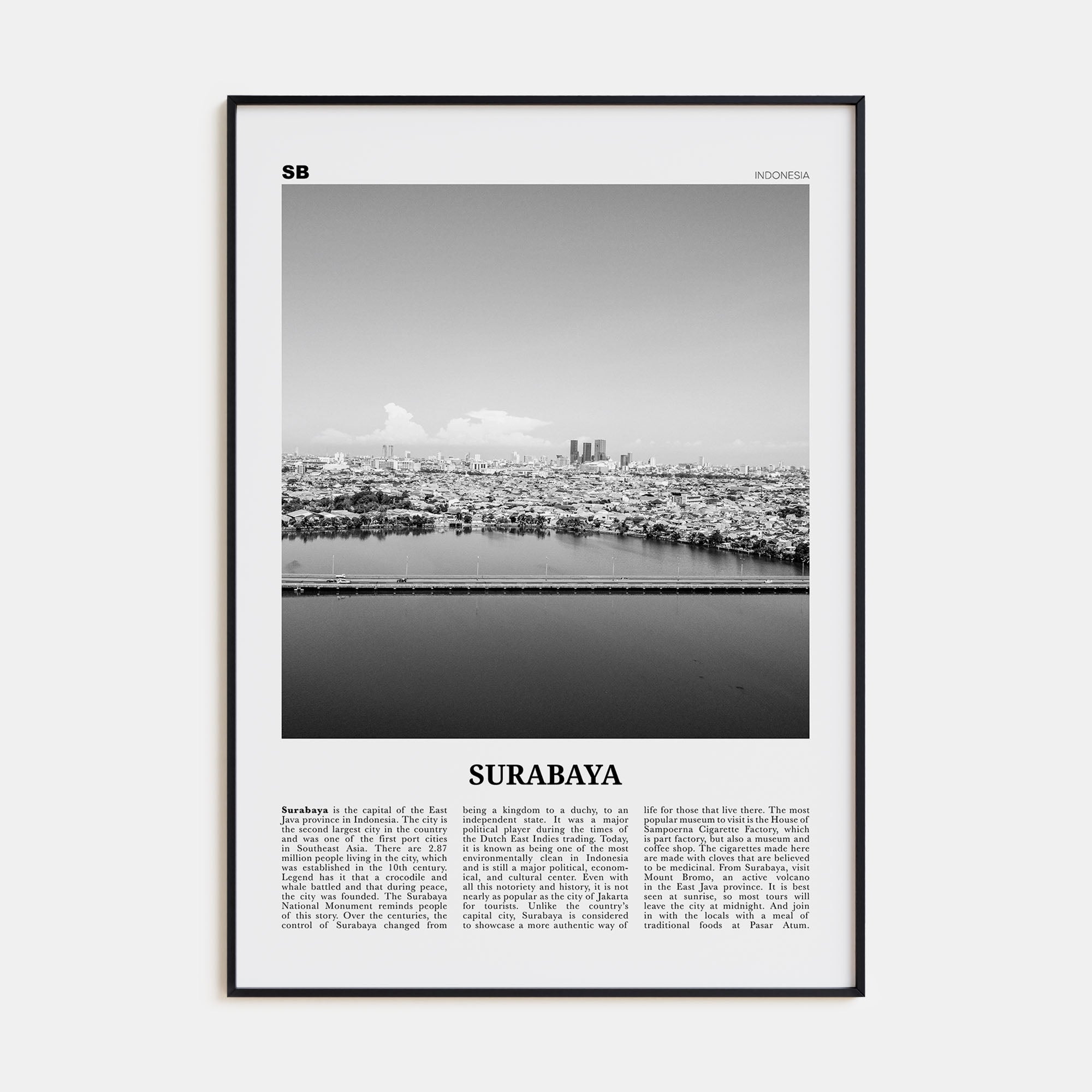 Surabaya Travel B&W Poster