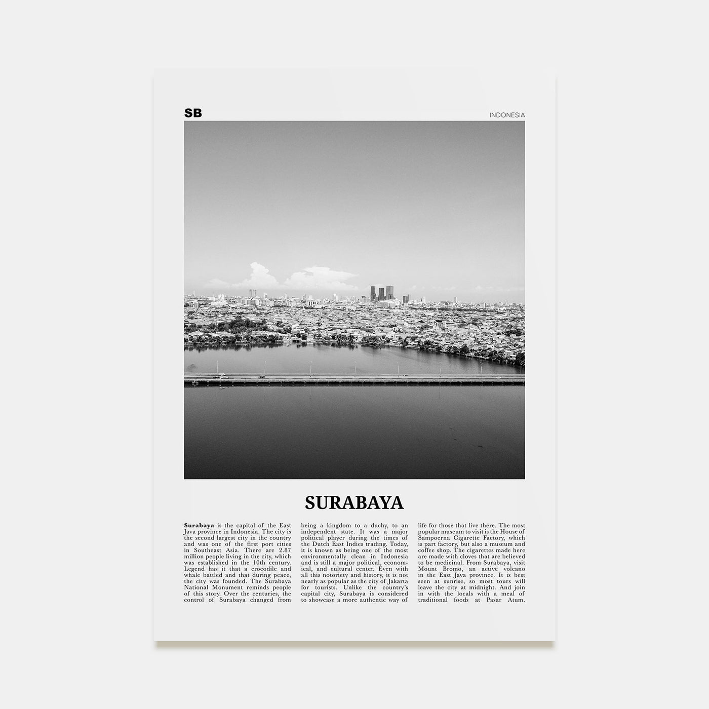 Surabaya Travel B&W Poster