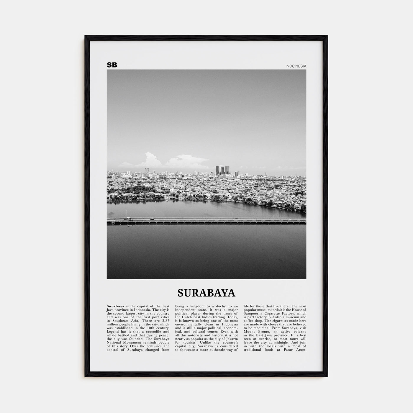 Surabaya Travel B&W Poster
