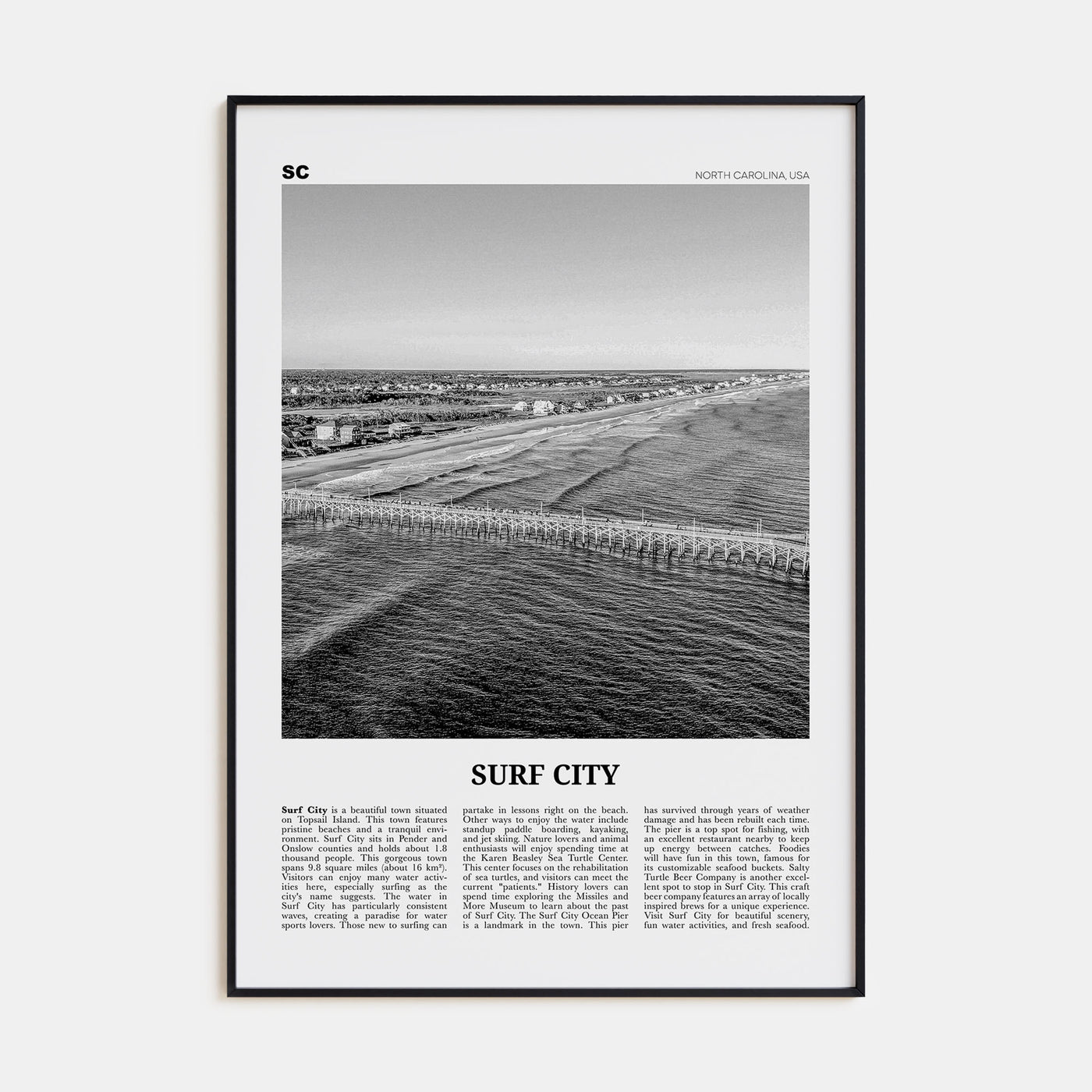 Surf City Travel B&W Poster