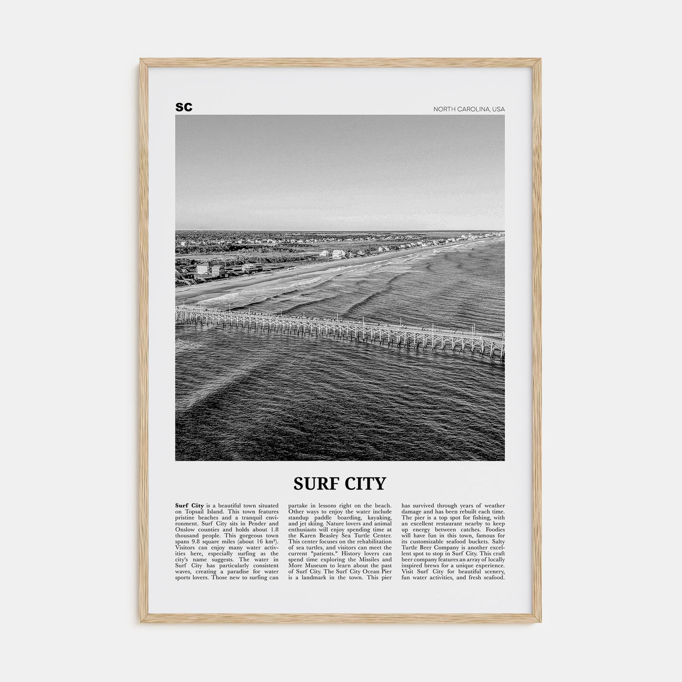 Surf City Travel B&W Poster