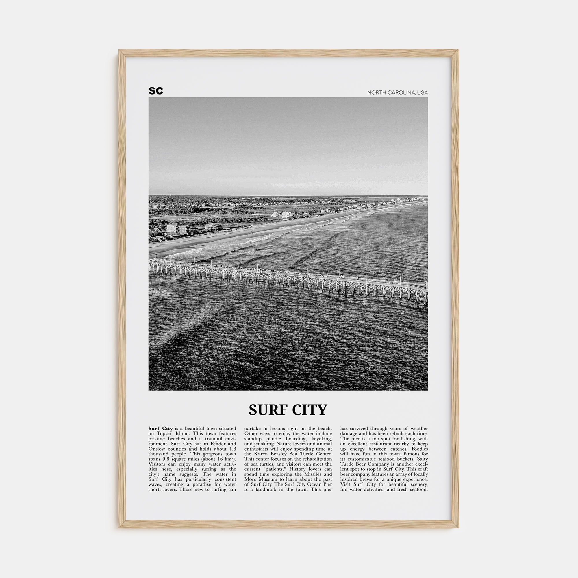 Surf City Travel B&W Poster