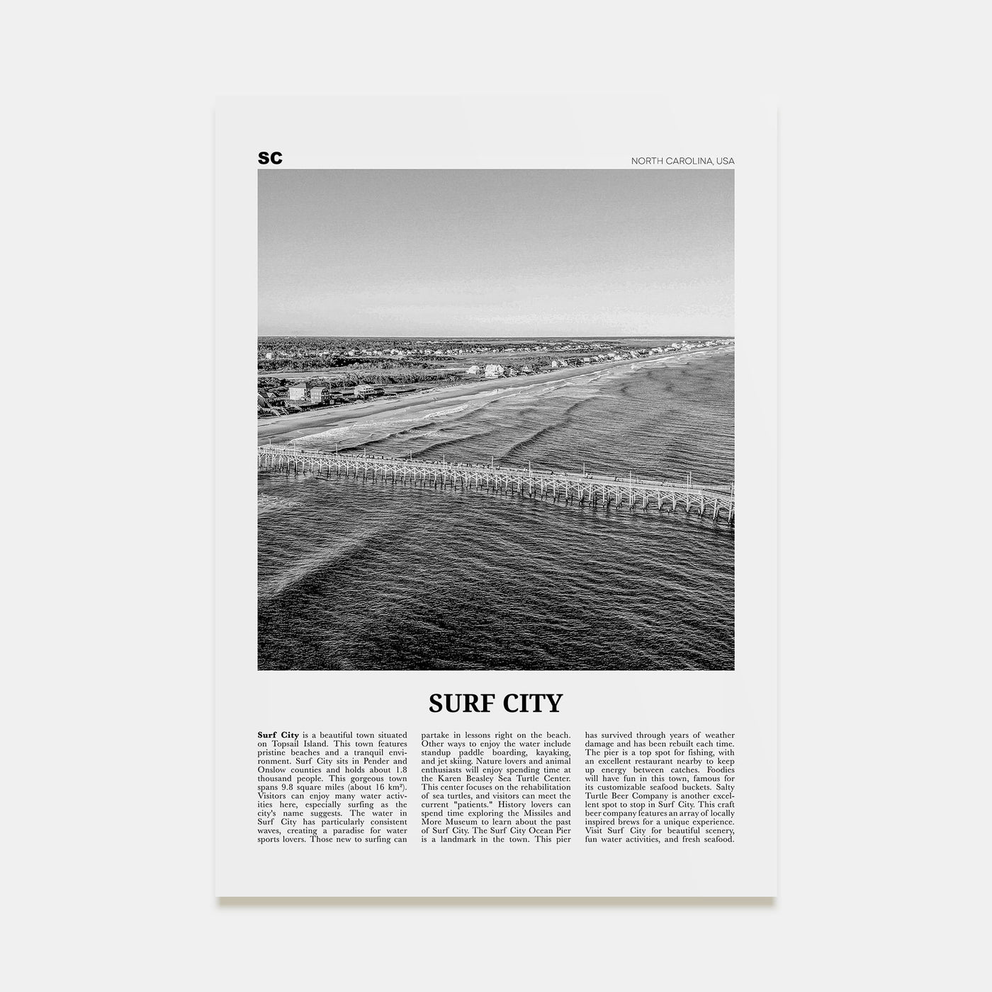 Surf City Travel B&W Poster