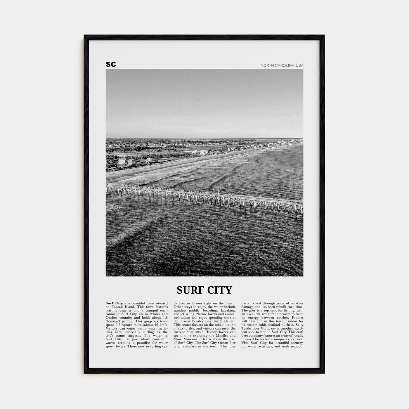 Surf City Travel B&W Poster