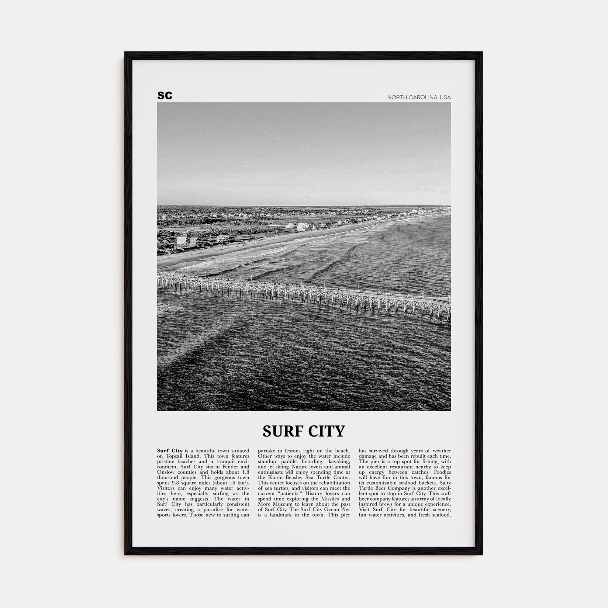 Surf City Travel B&W Poster