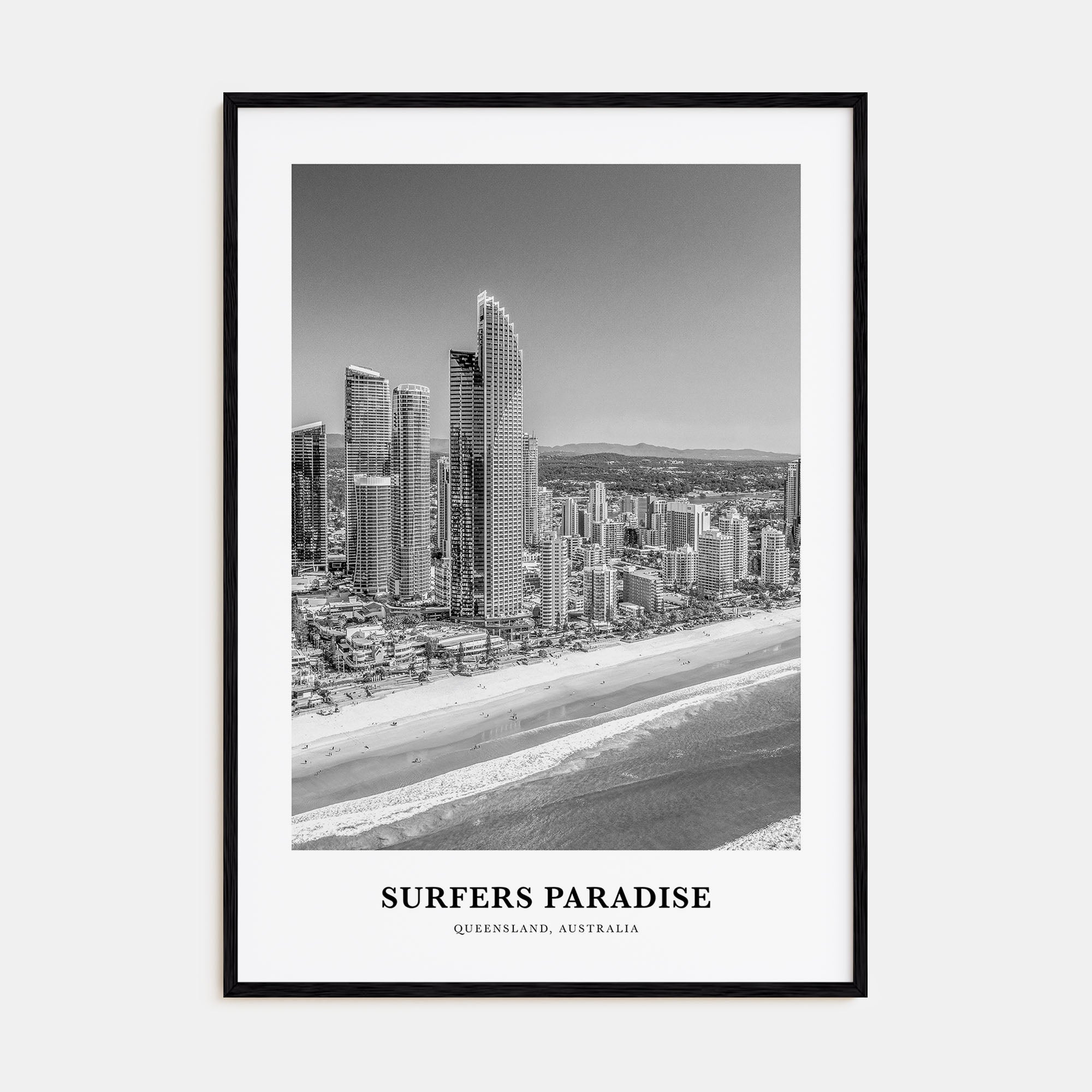 Surfers Paradise Portrait B&W Poster