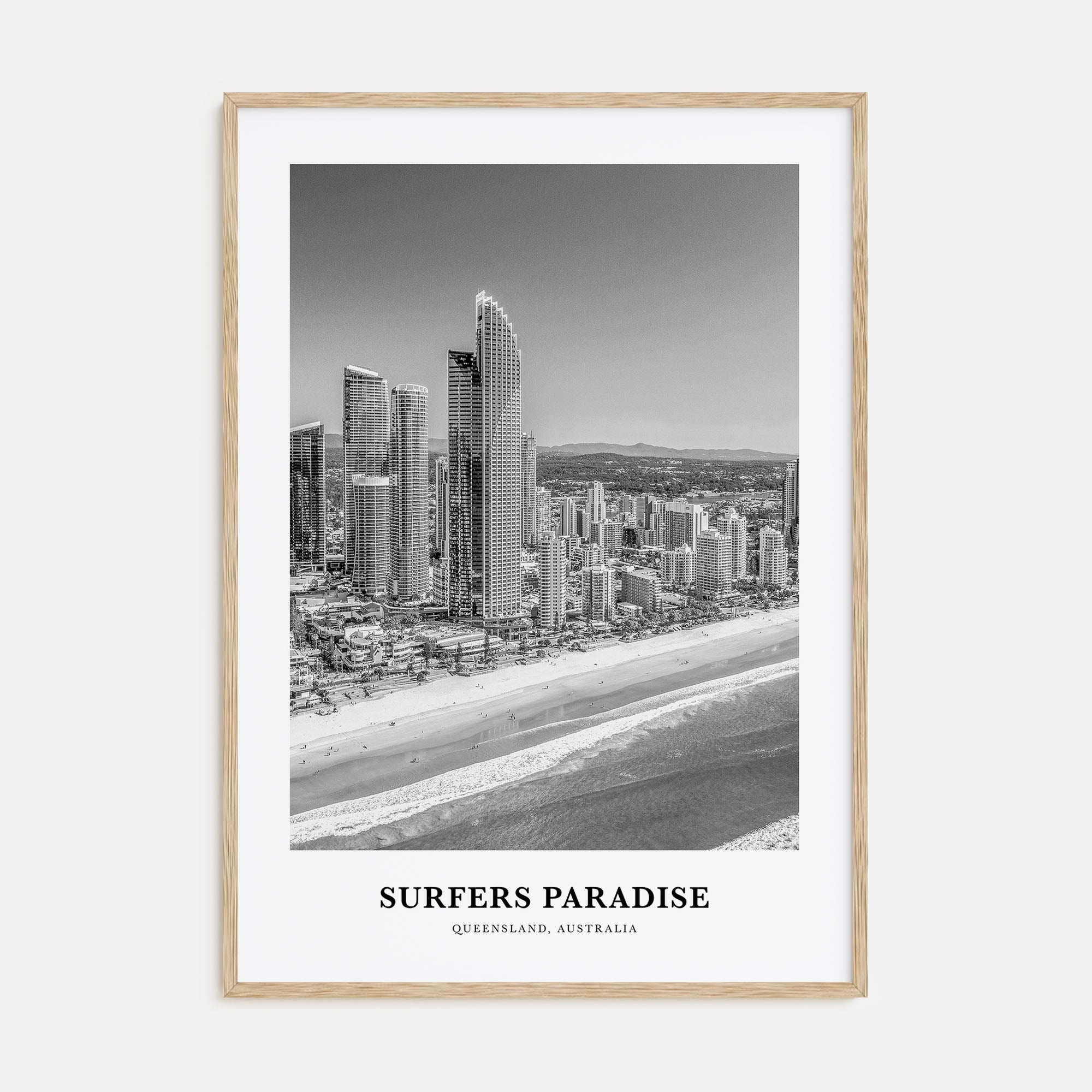 Surfers Paradise Portrait B&W Poster