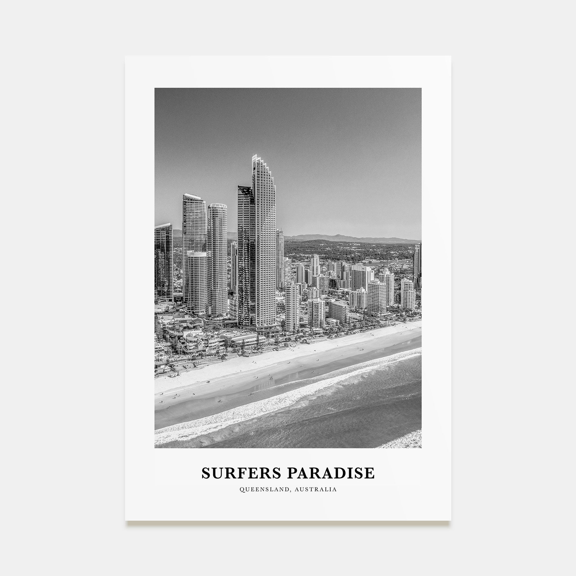 Surfers Paradise Portrait B&W Poster