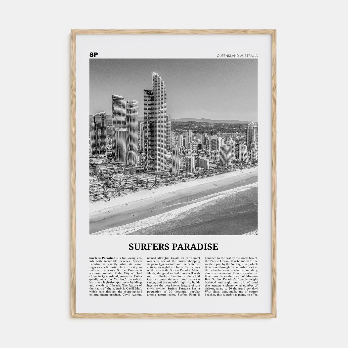 Surfers Paradise Travel B&W Poster