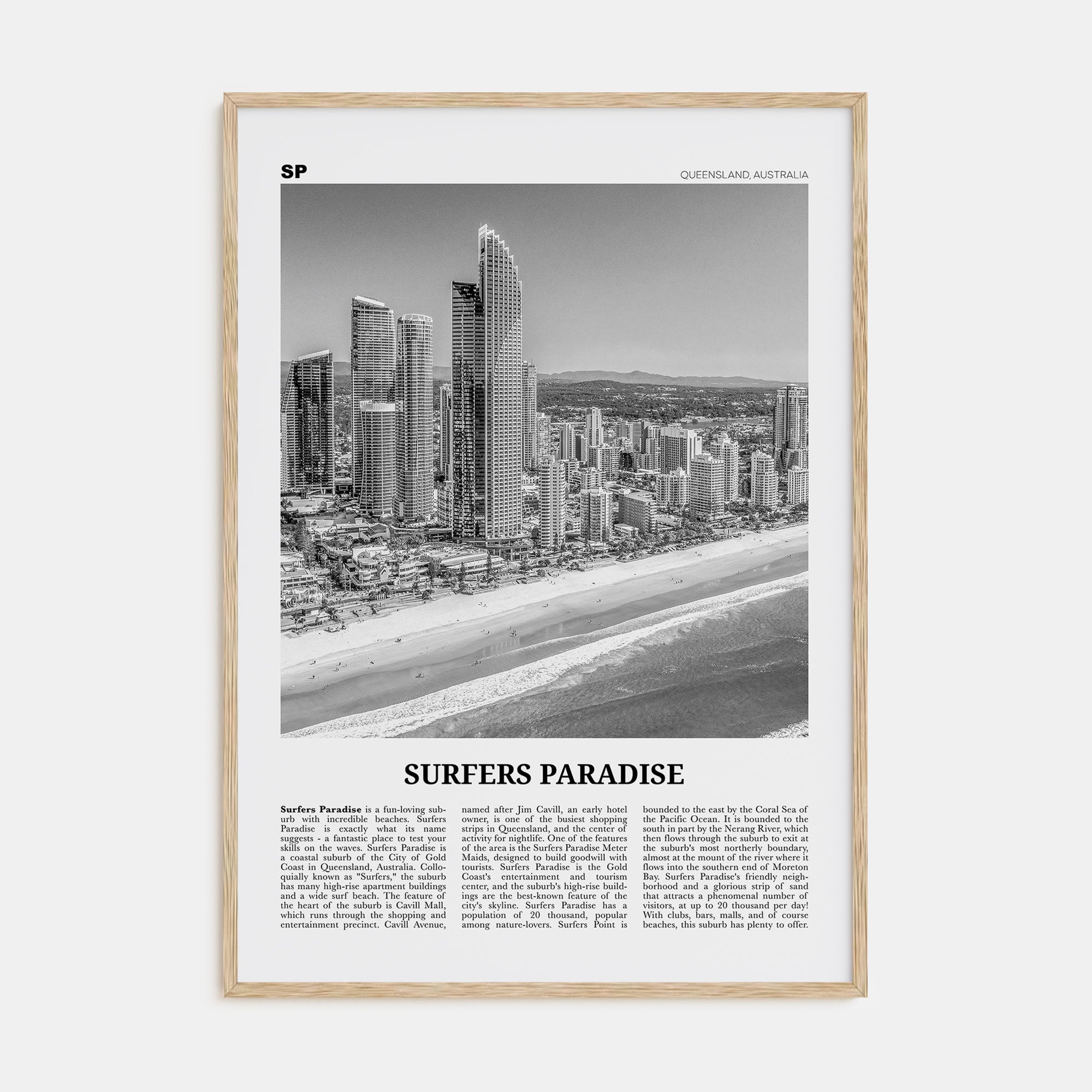 Surfers Paradise Travel B&W Poster