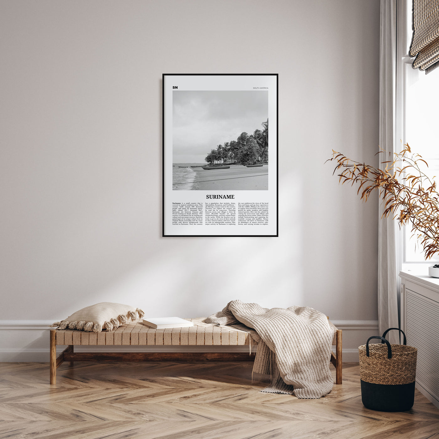 Suriname Travel B&W Poster