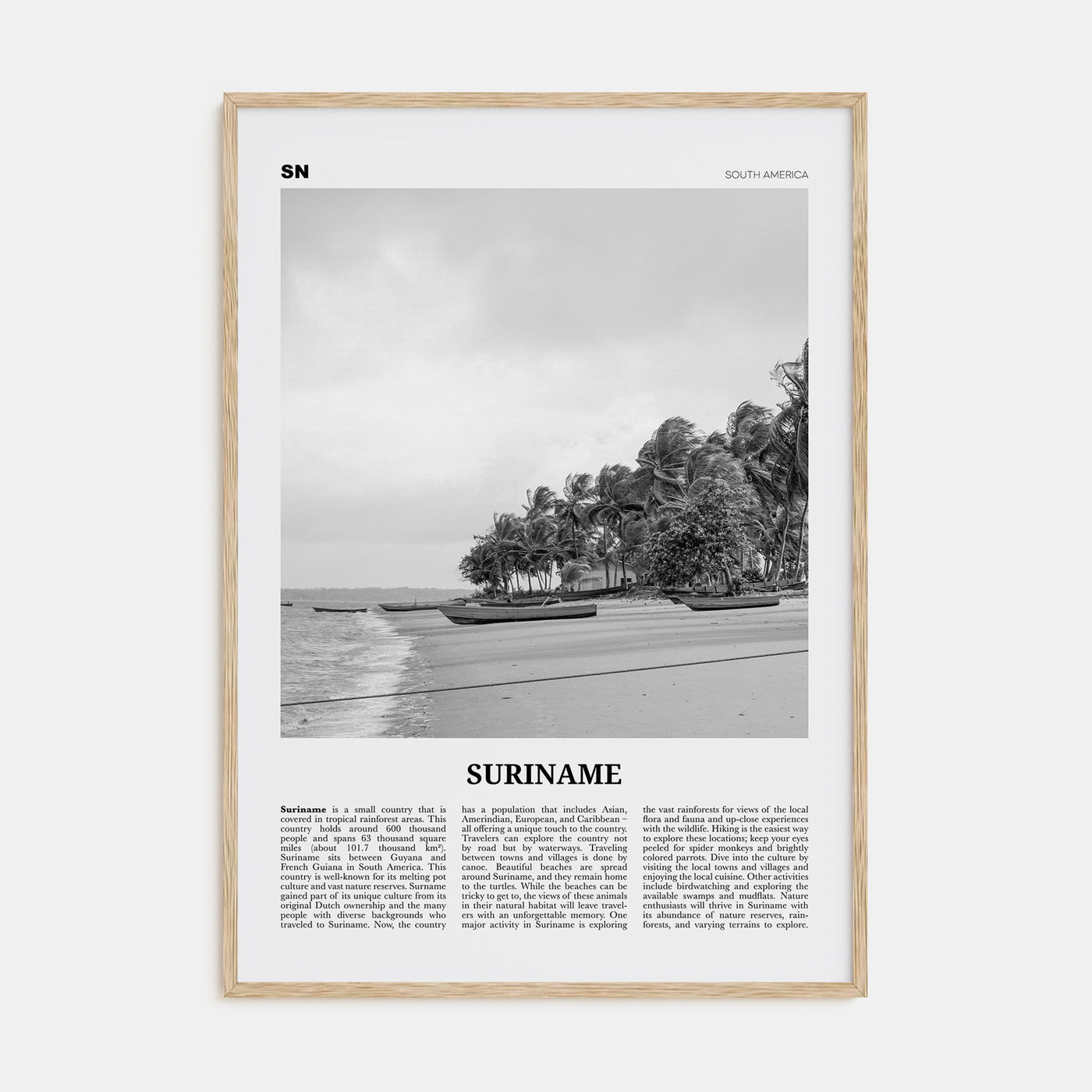 Suriname Travel B&W Poster