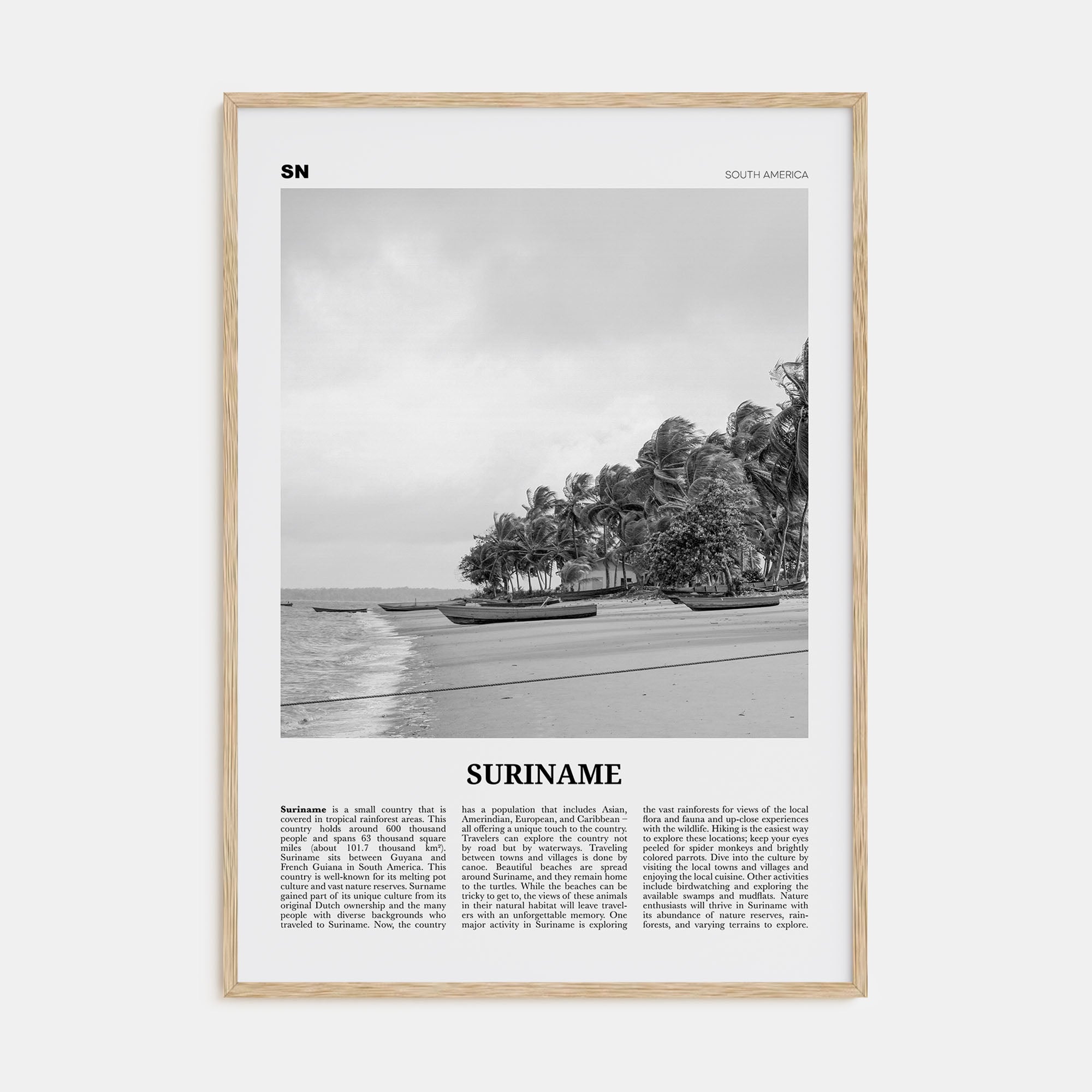 Suriname Travel B&W Poster