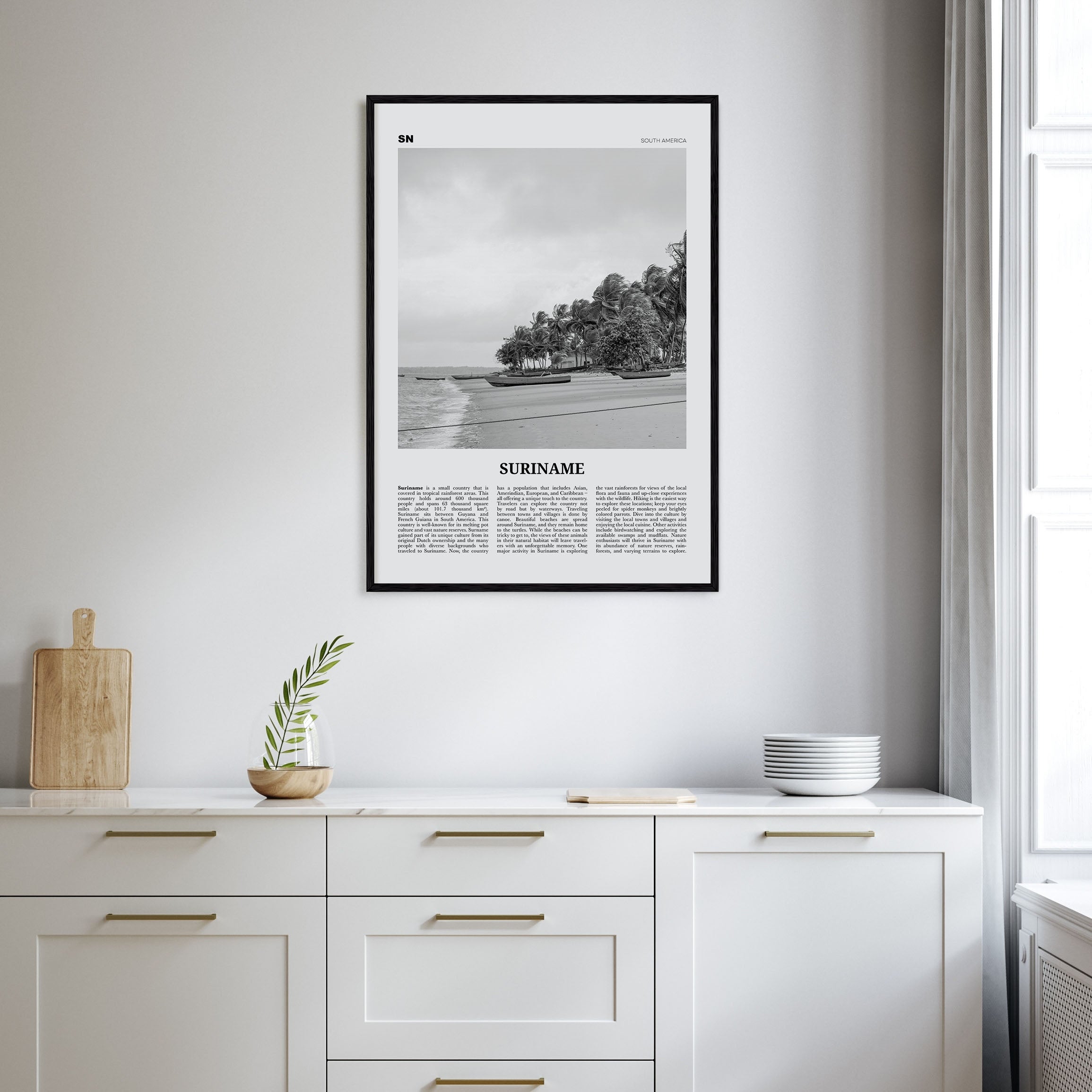Suriname Travel B&W Poster
