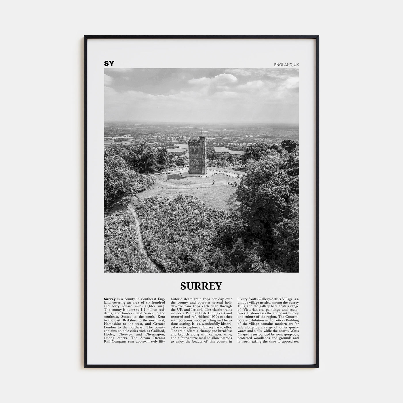 Surrey Travel B&W Poster