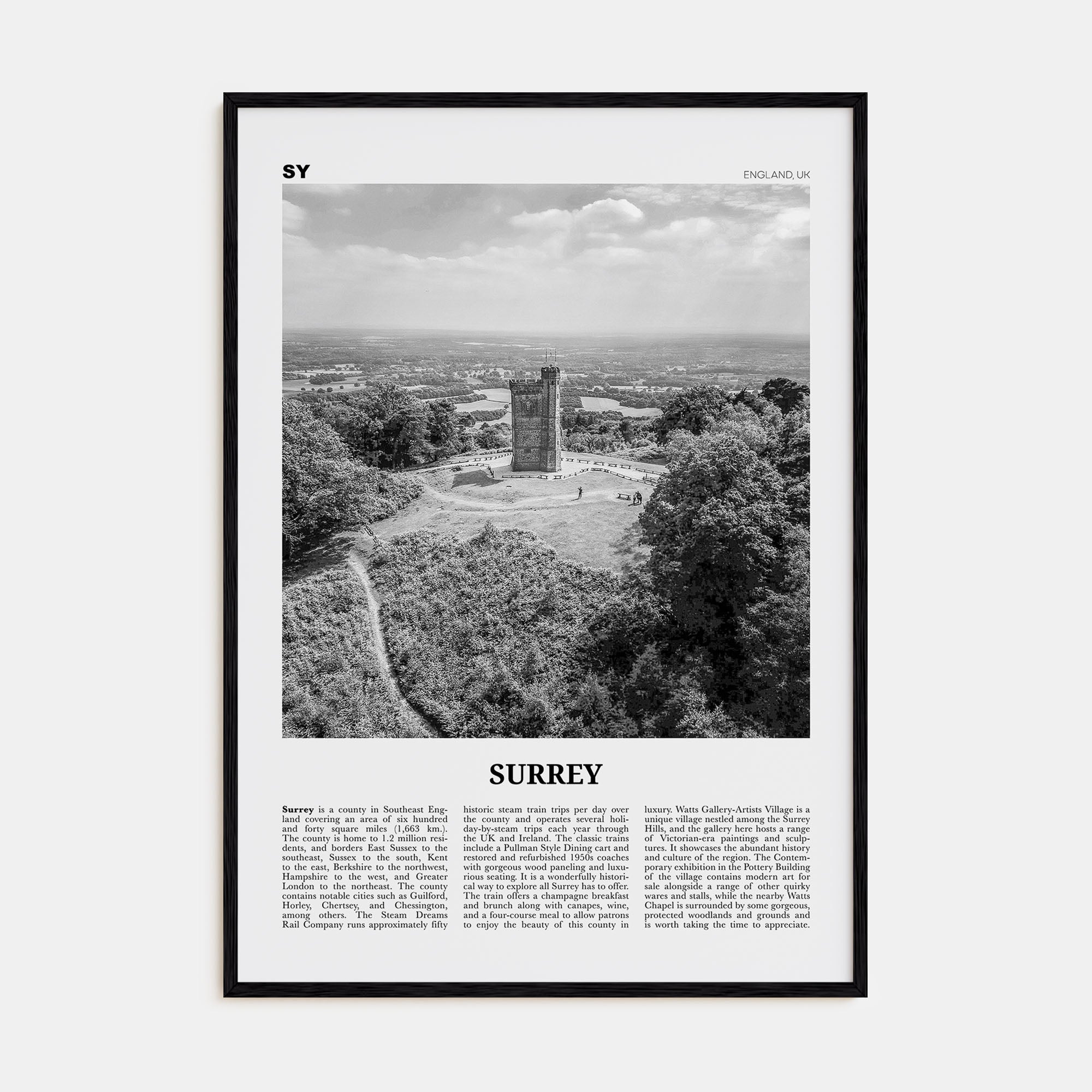Surrey Travel B&W Poster