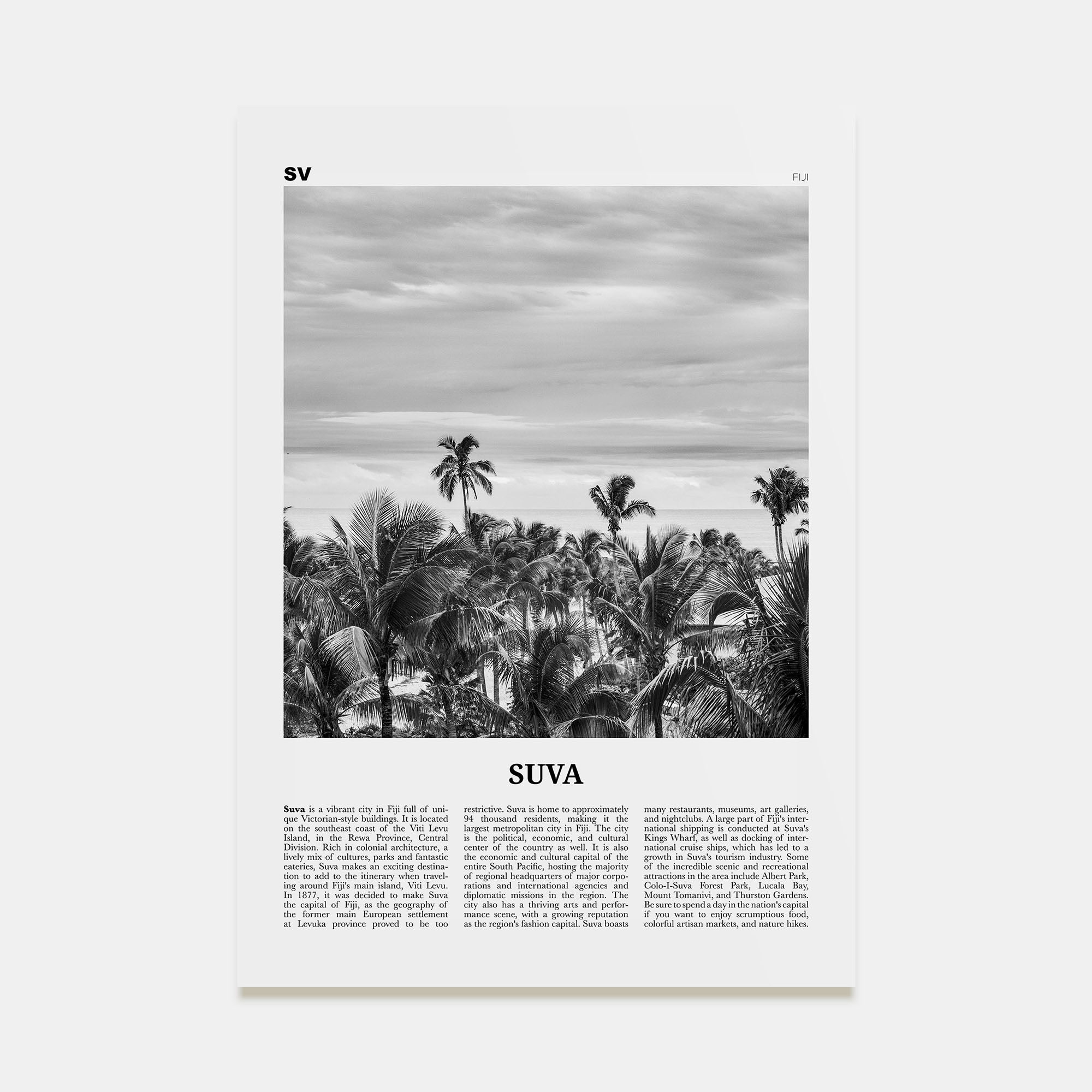 Suva Travel B&W Poster