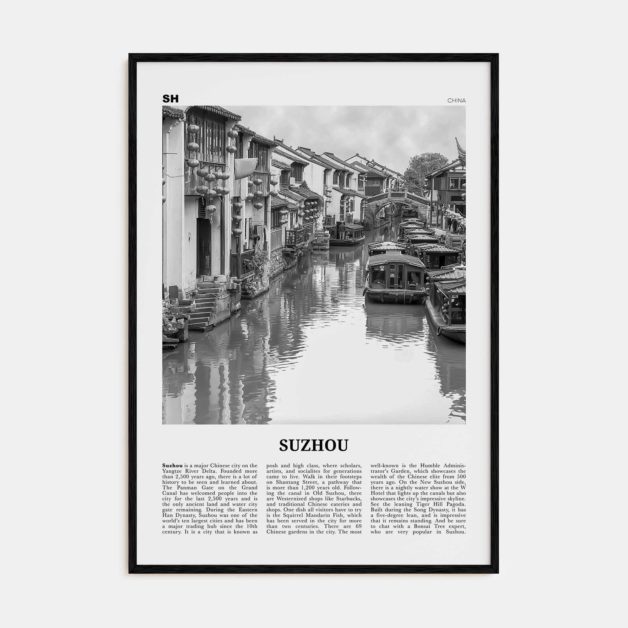 Suzhou Travel B&W Poster