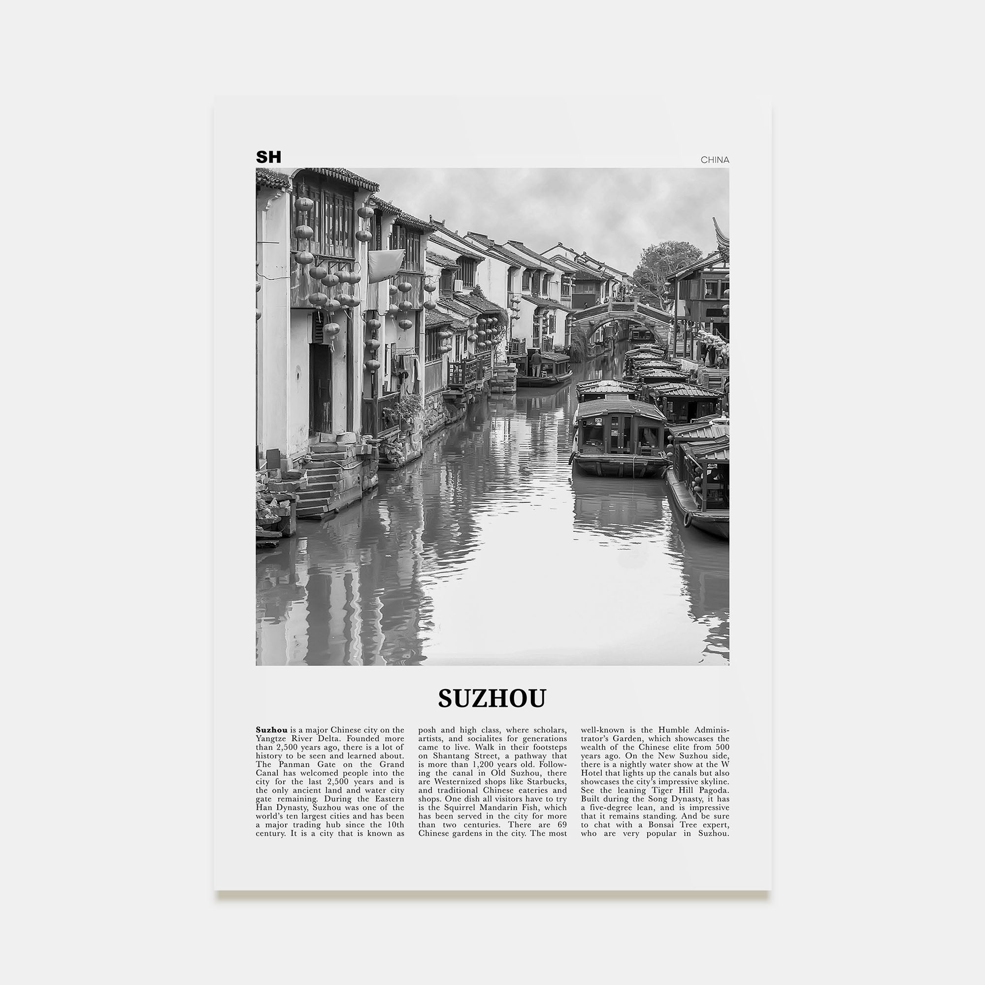 Suzhou Travel B&W Poster