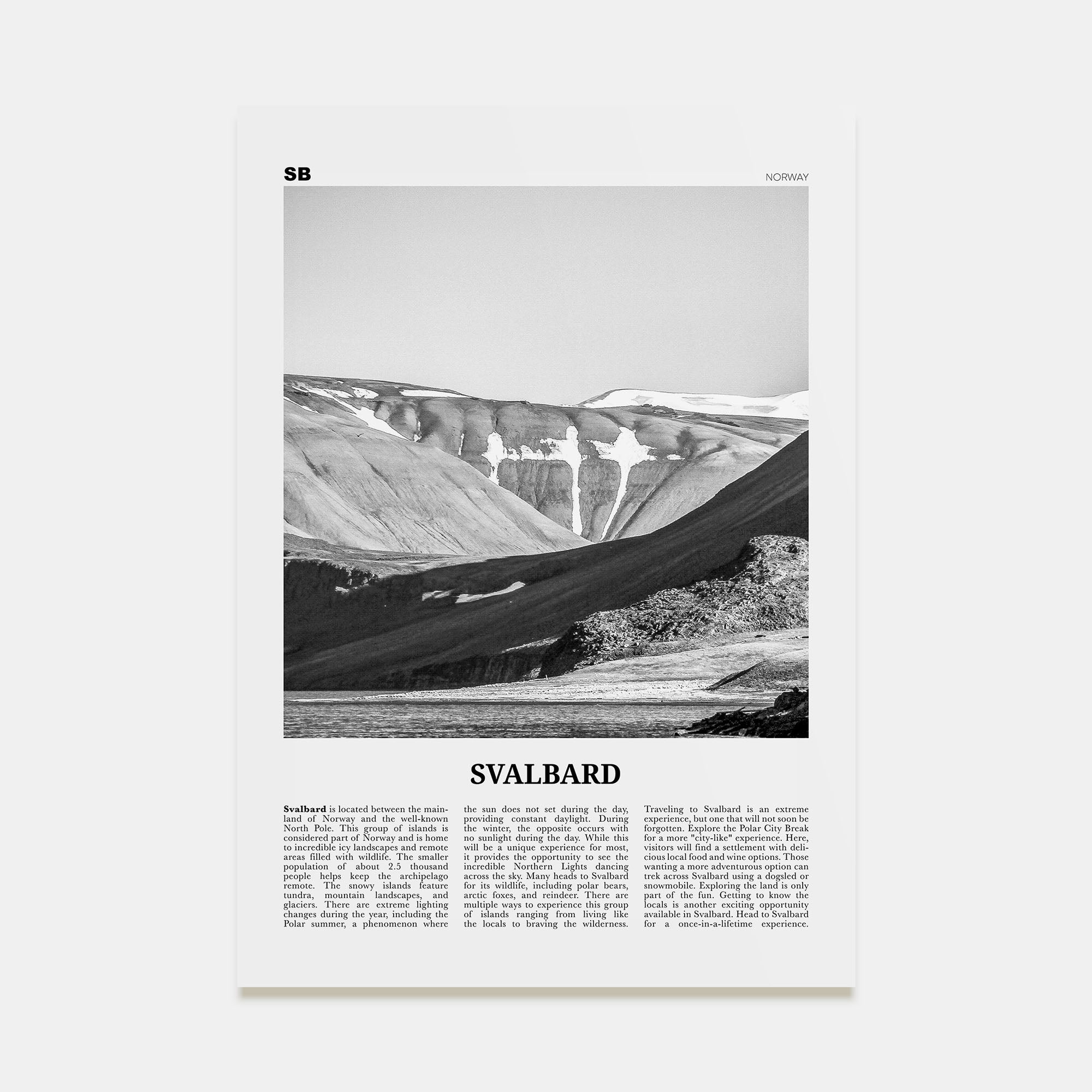 Svalbard Travel B&W Poster