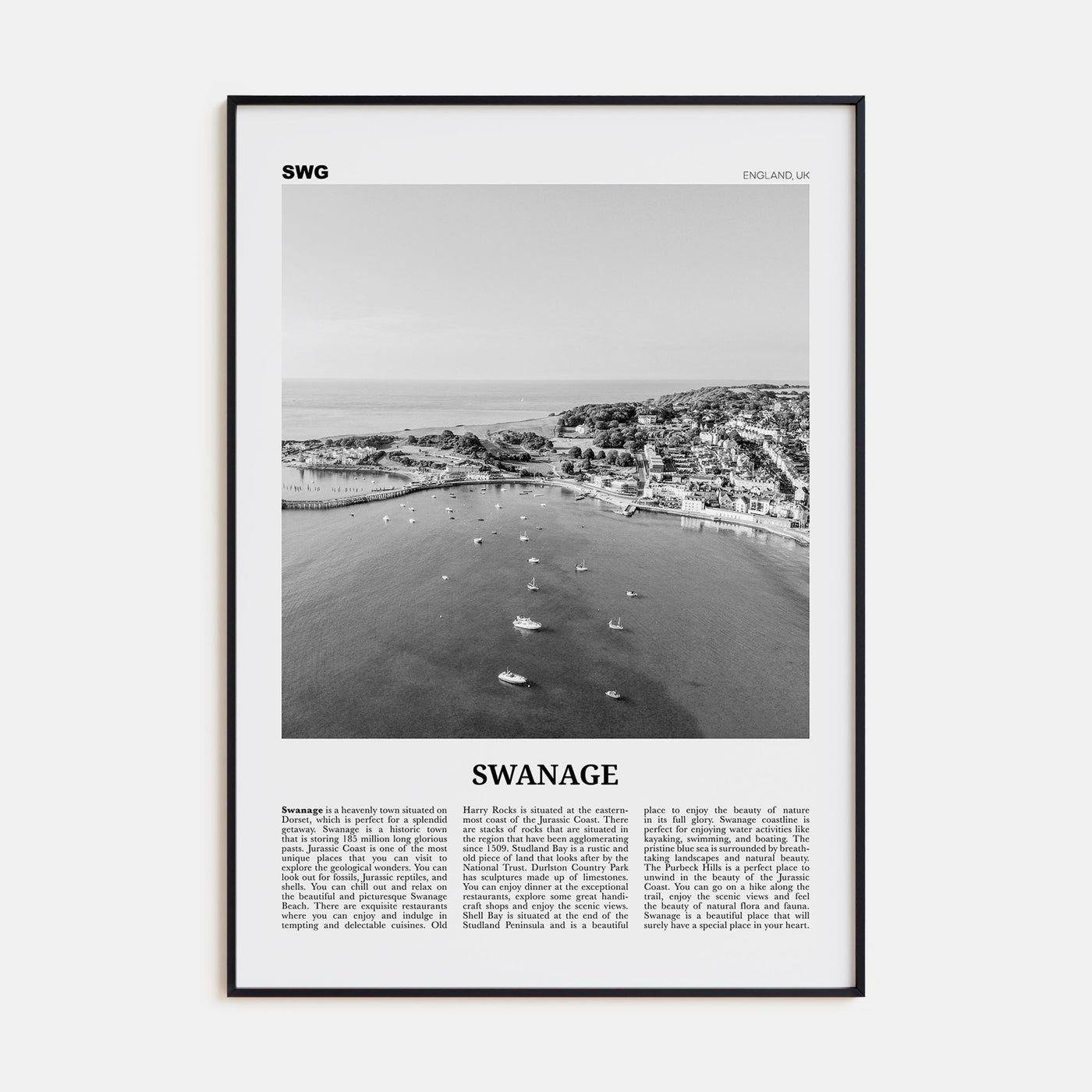 Swanage Travel B&W Poster