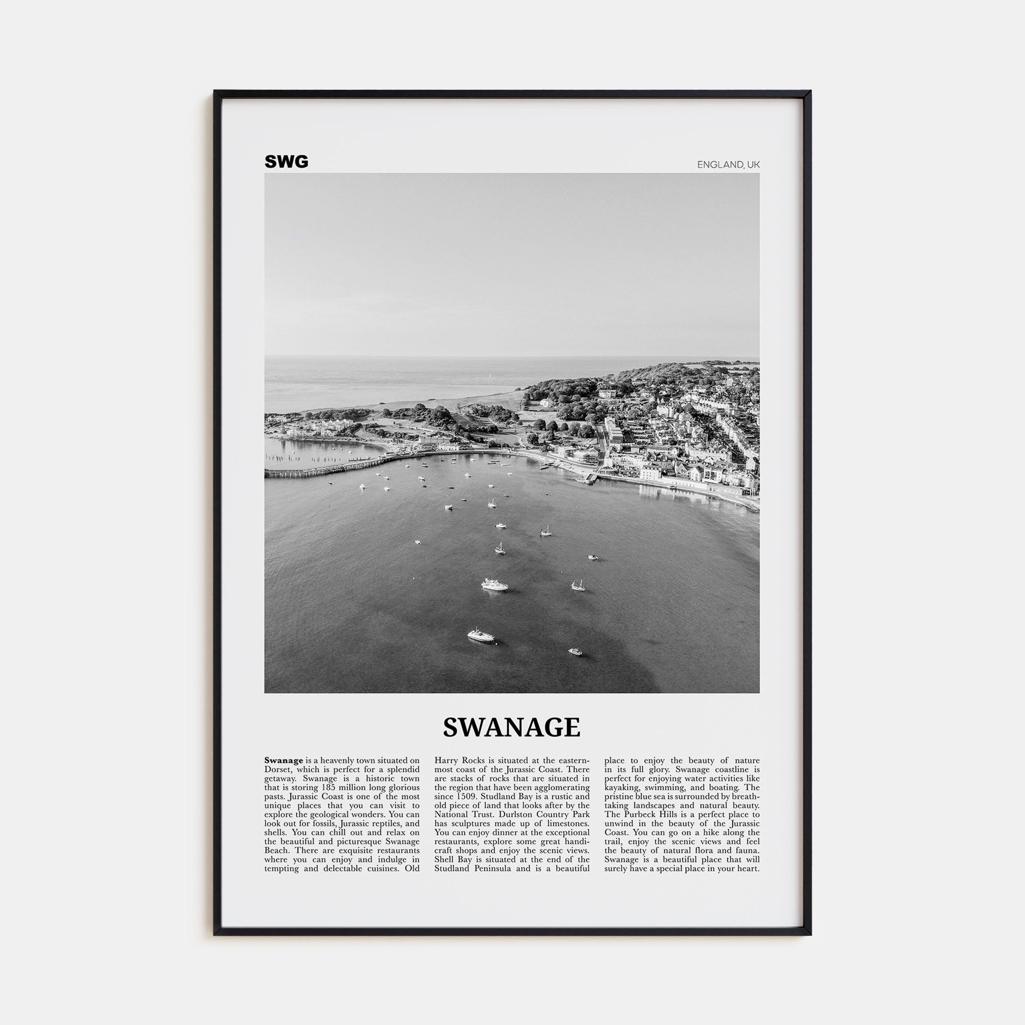 Swanage Travel B&W Poster