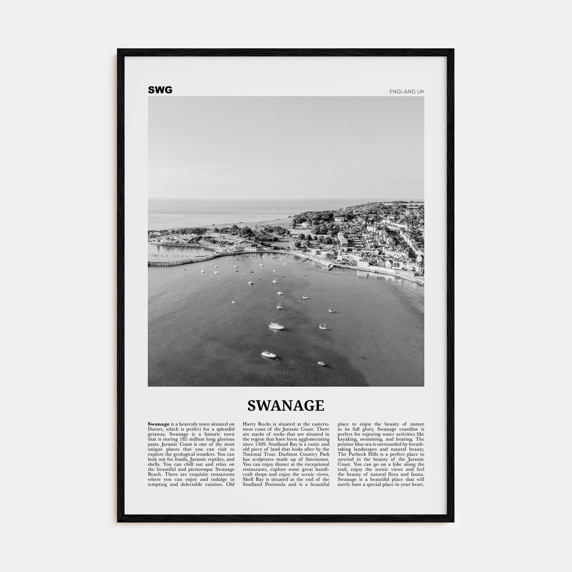 Swanage Travel B&W Poster