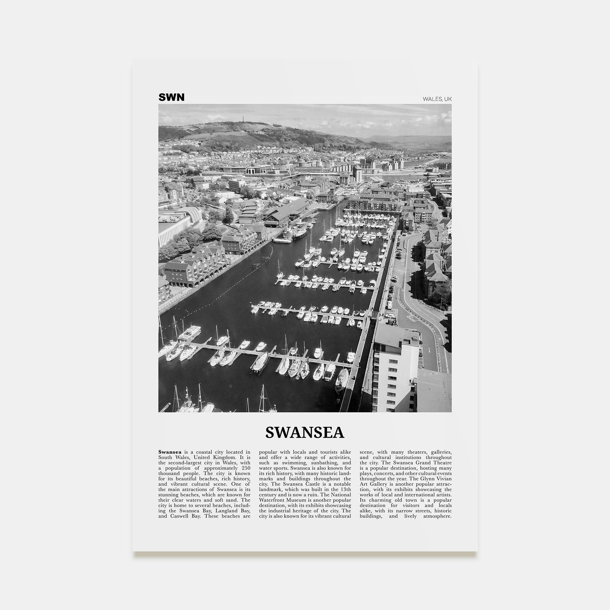 Swansea Travel B&W Poster