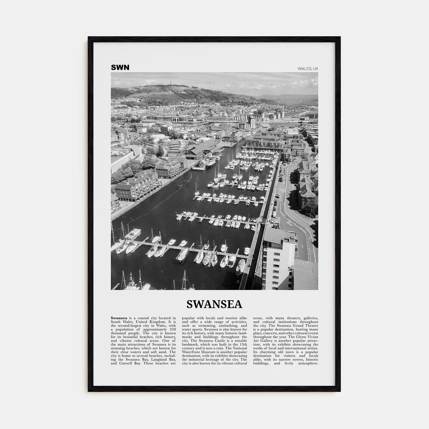 Swansea Travel B&W Poster