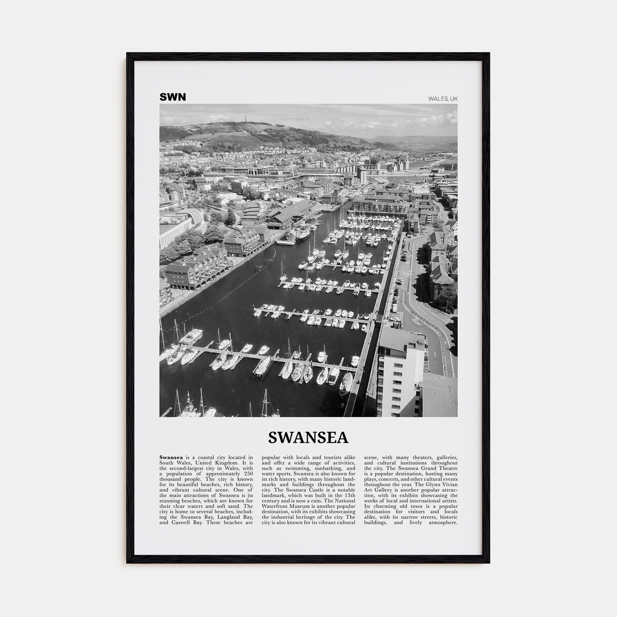 Swansea Travel B&W Poster