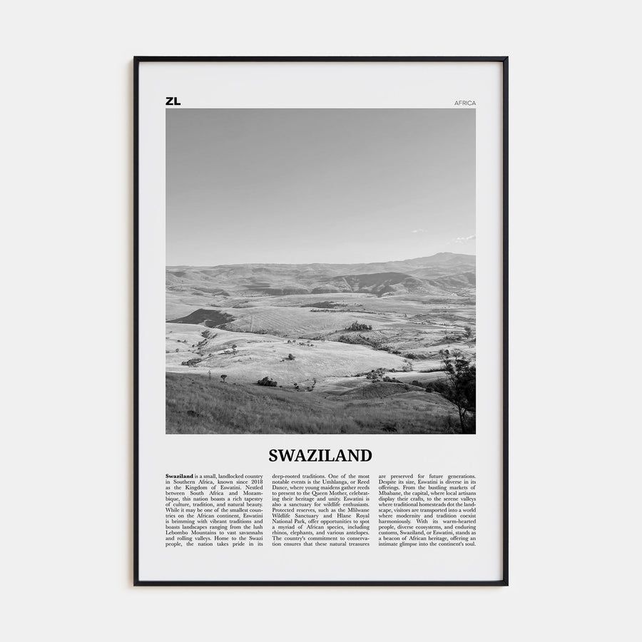 Swaziland Travel B&W Poster