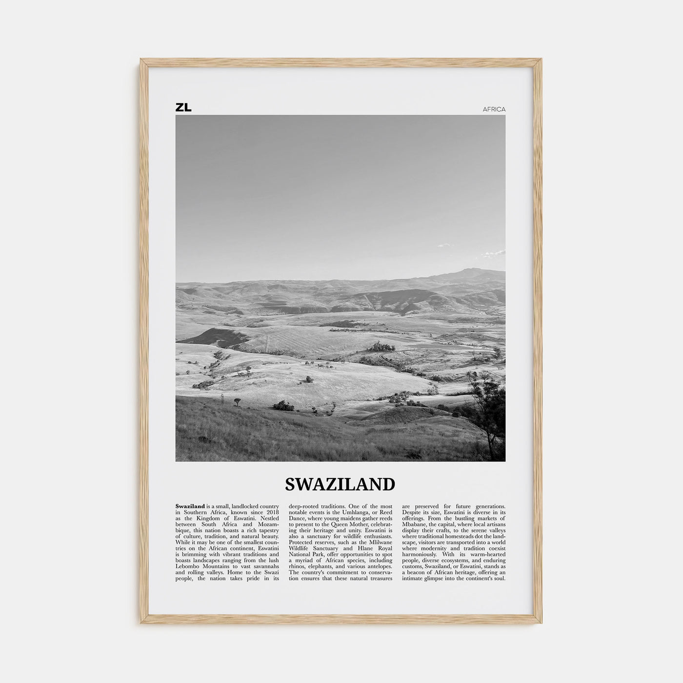 Swaziland Travel B&W Poster