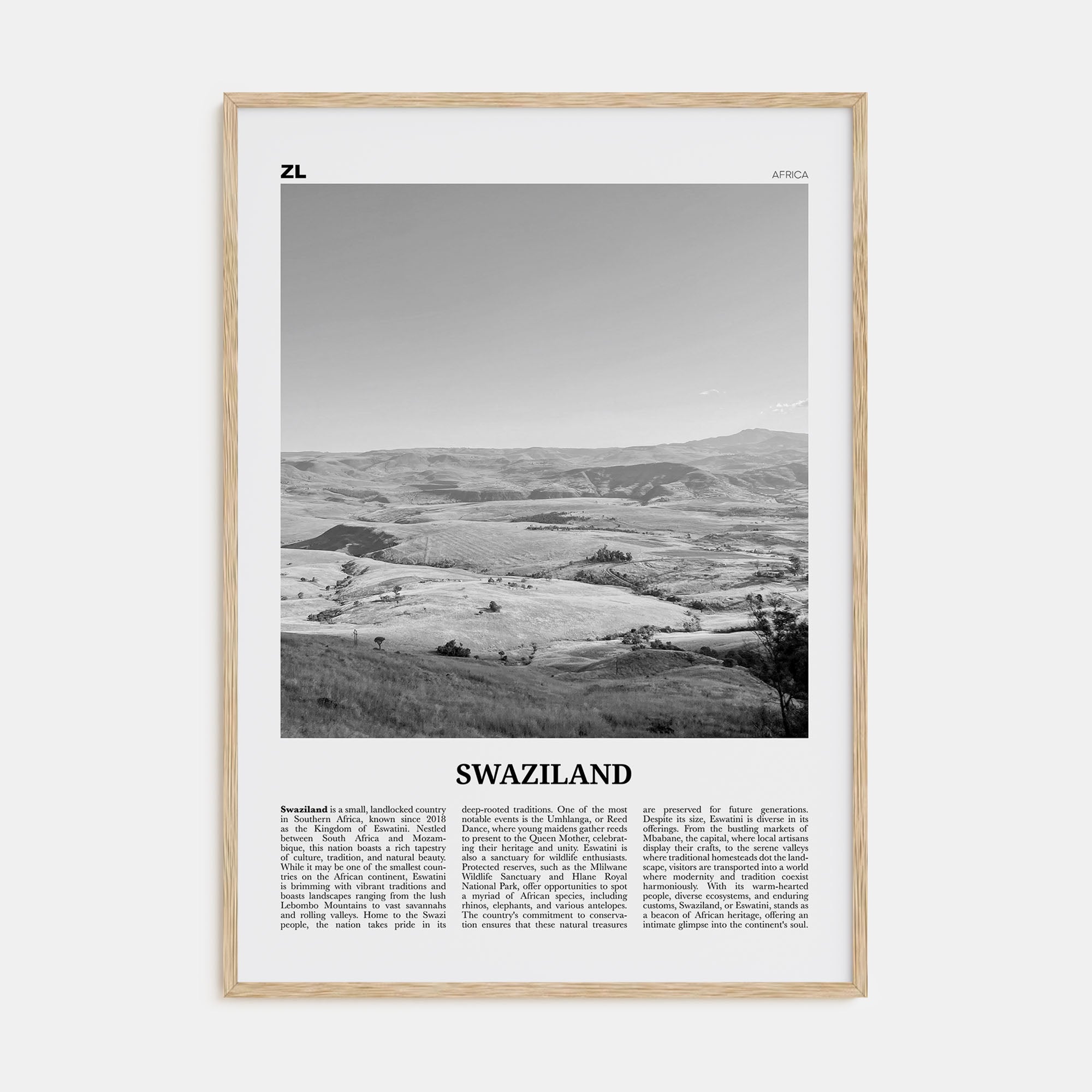 Swaziland Travel B&W Poster