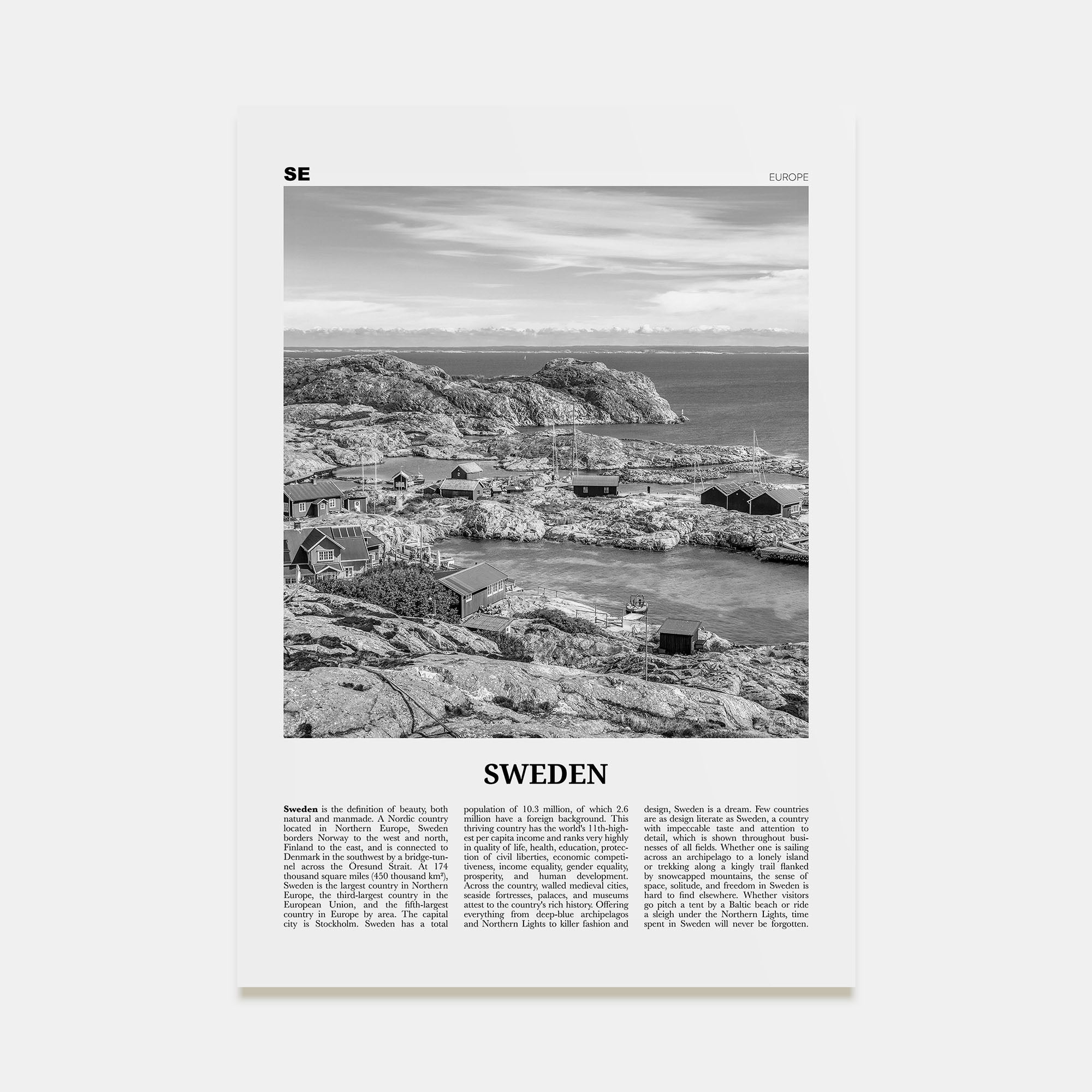 Sweden Travel B&W Poster