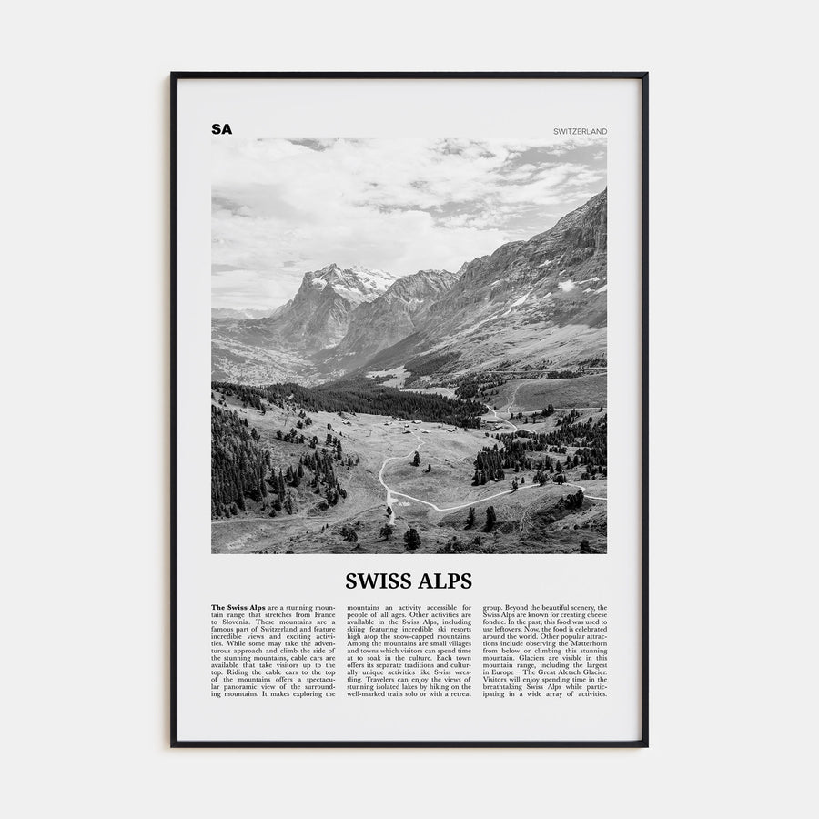 Swiss Alps Travel B&W Poster