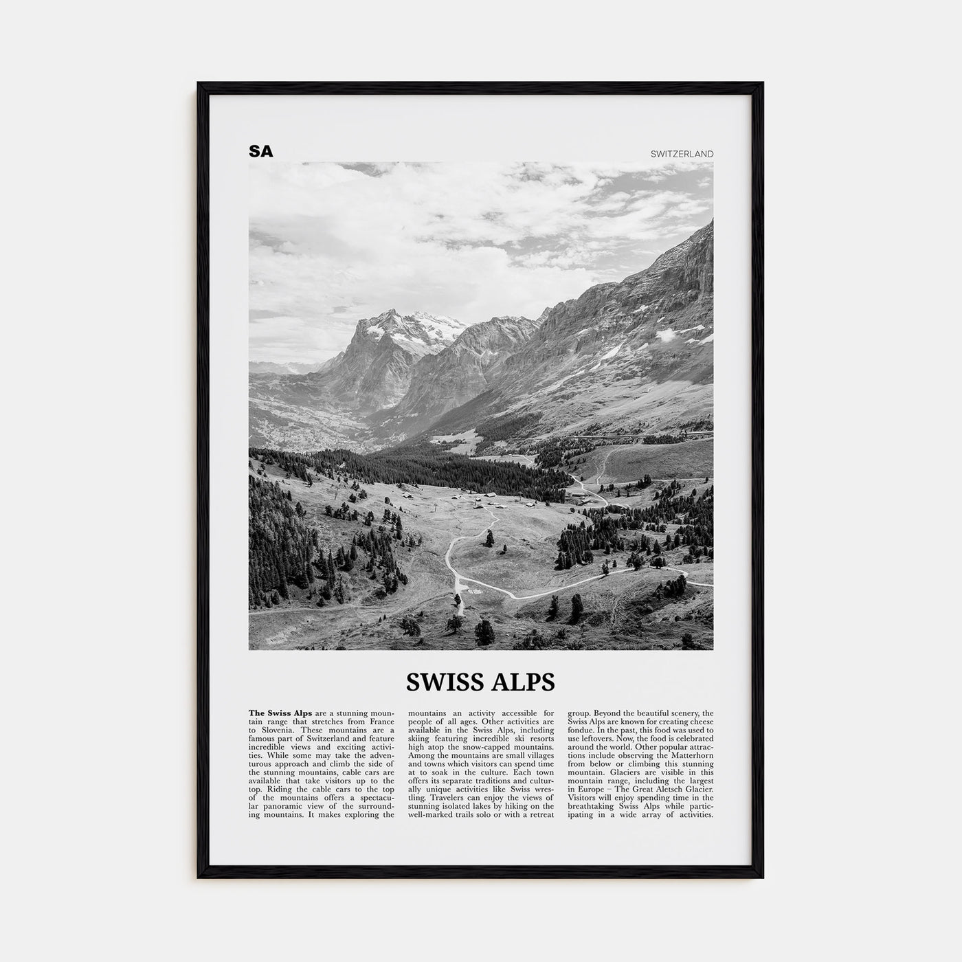 Swiss Alps Travel B&W Poster