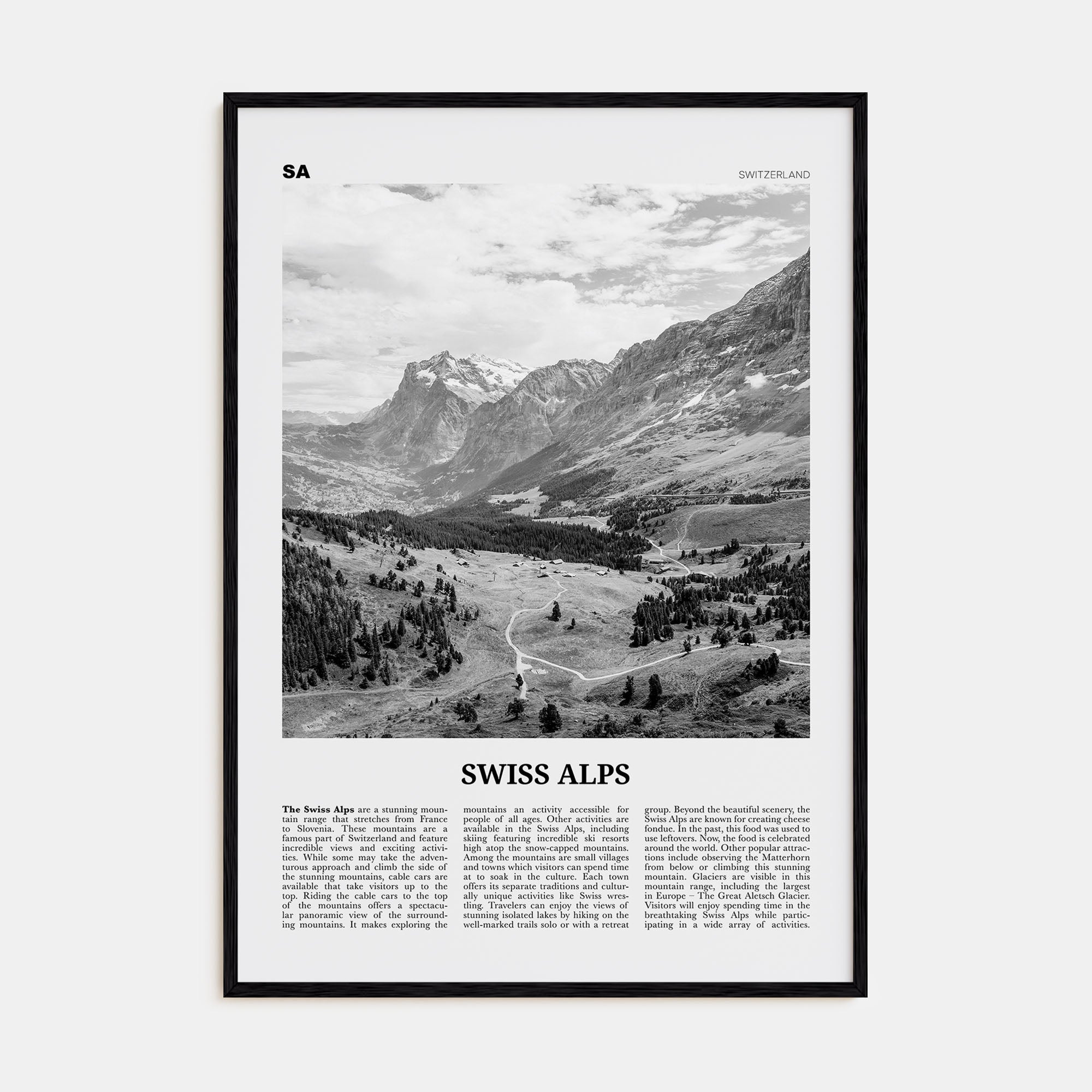 Swiss Alps Travel B&W Poster