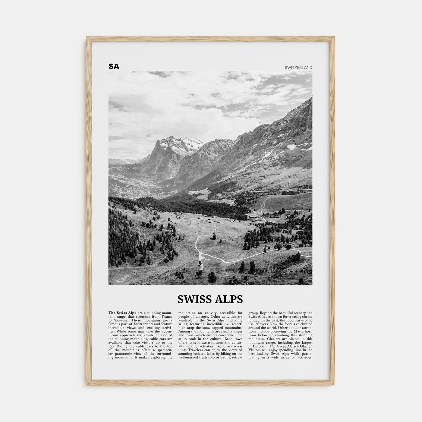 Swiss Alps Travel B&W Poster